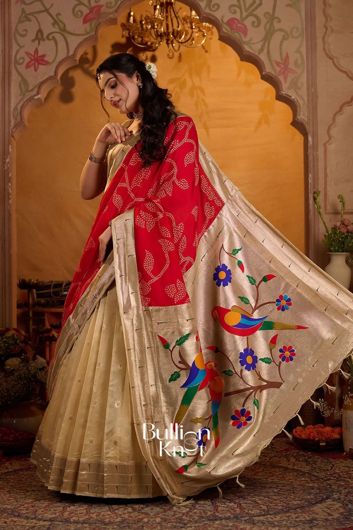 Shyamalika Chanderi Silk Lehenga Set In Ivory Gold