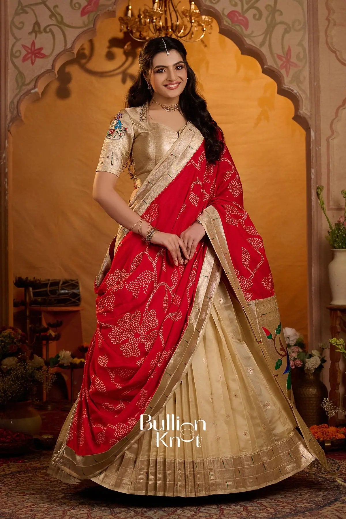 Shyamalika Chanderi Silk Lehenga Set In Ivory Gold
