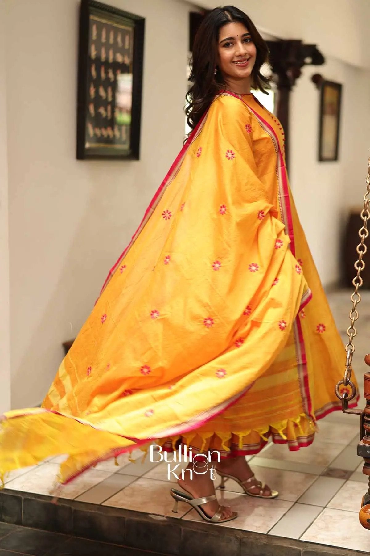 Suneeti Yellow Handloom Anarkali Kurta Set