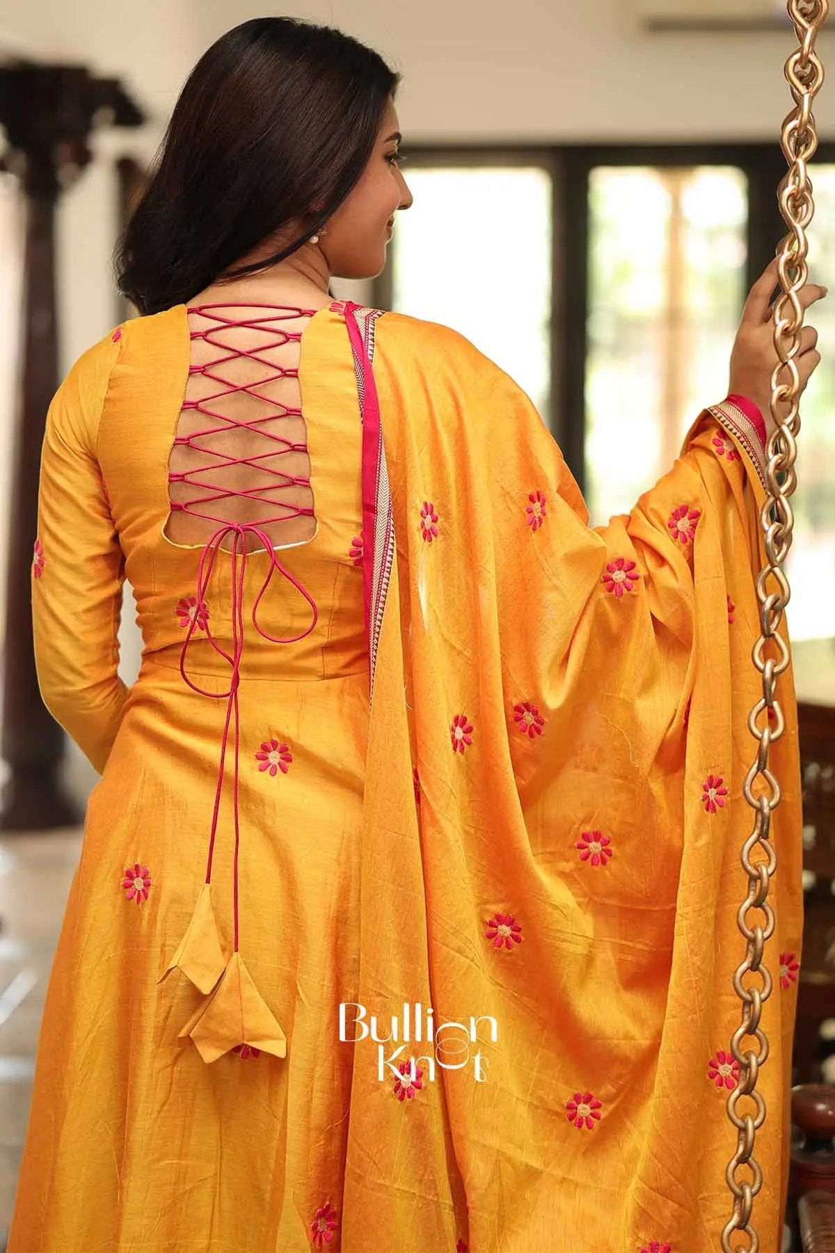 Suneeti Yellow Handloom Anarkali Kurta Set