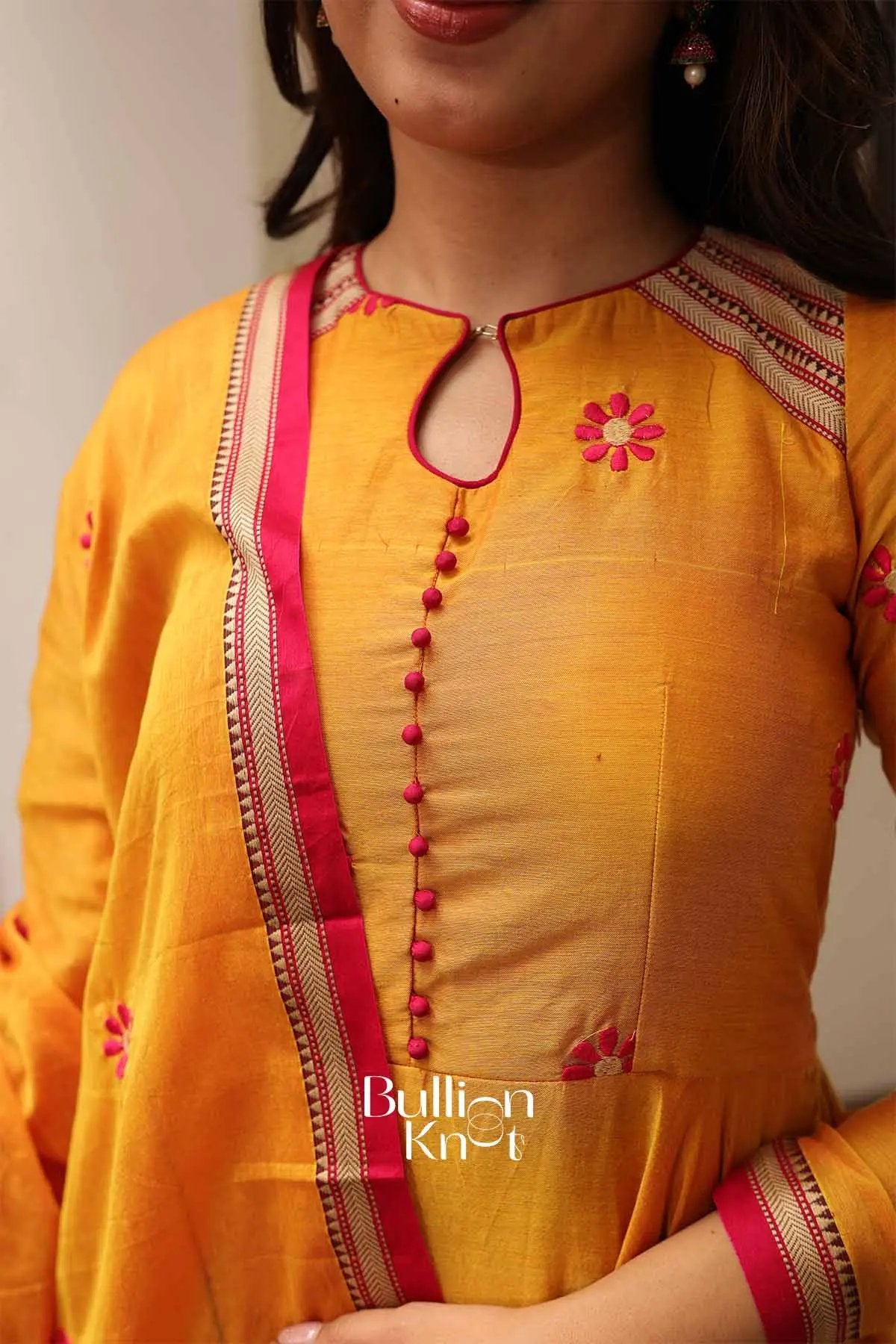 Suneeti Yellow Handloom Anarkali Kurta Set