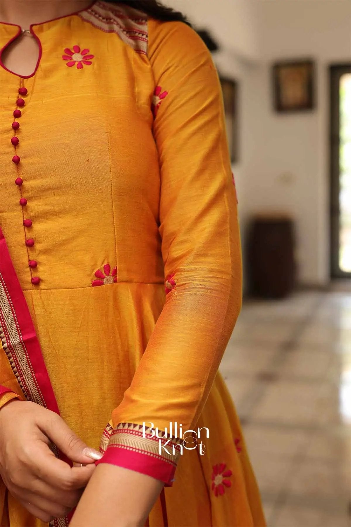 Suneeti Yellow Handloom Anarkali Kurta Set