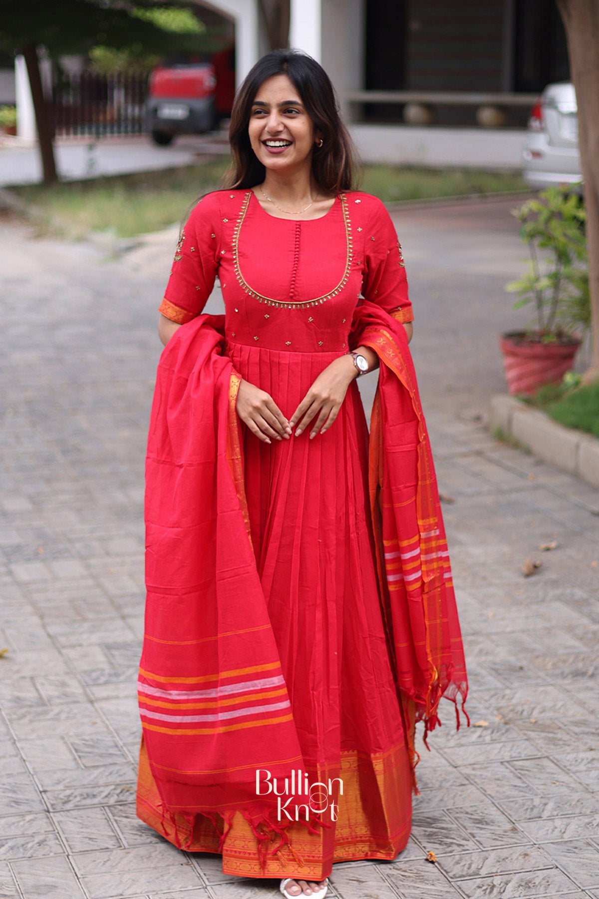 Sutrangi Handloom Anarkali (Dress) in Red