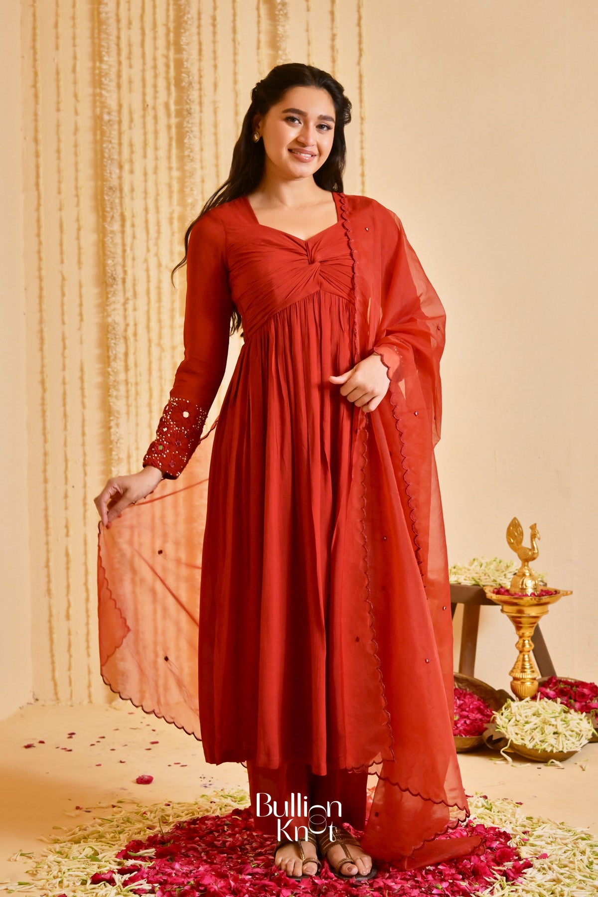 Taamba Tarash Kurta Set (Dress) In Rust Brown