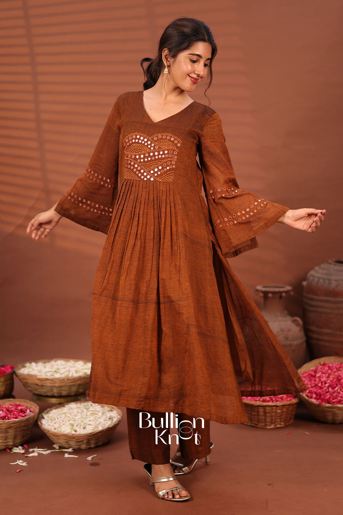 Taana Bana Handloom Brown A-line Kurta Set