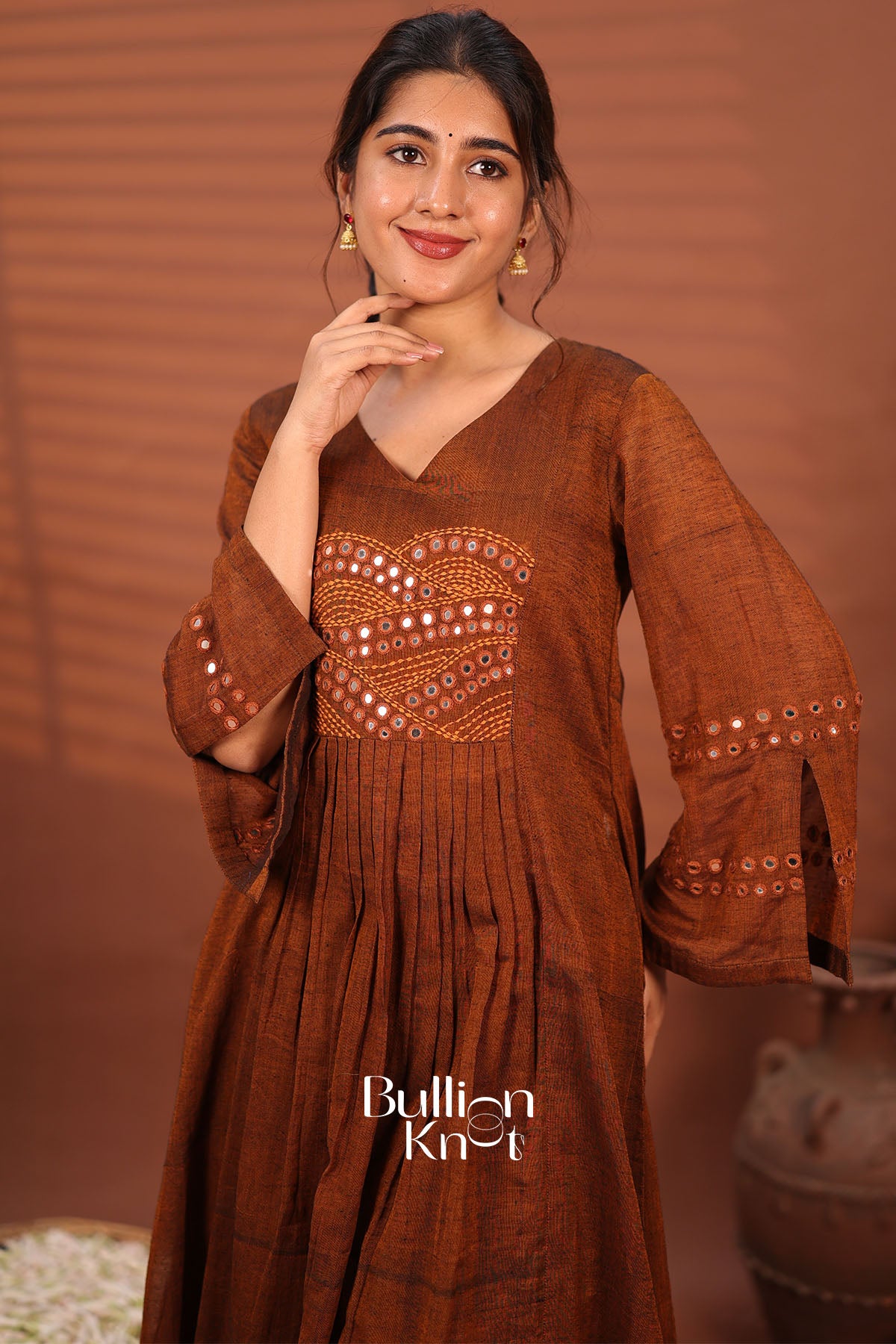 Taana Bana Handloom Brown A-line Kurta Set