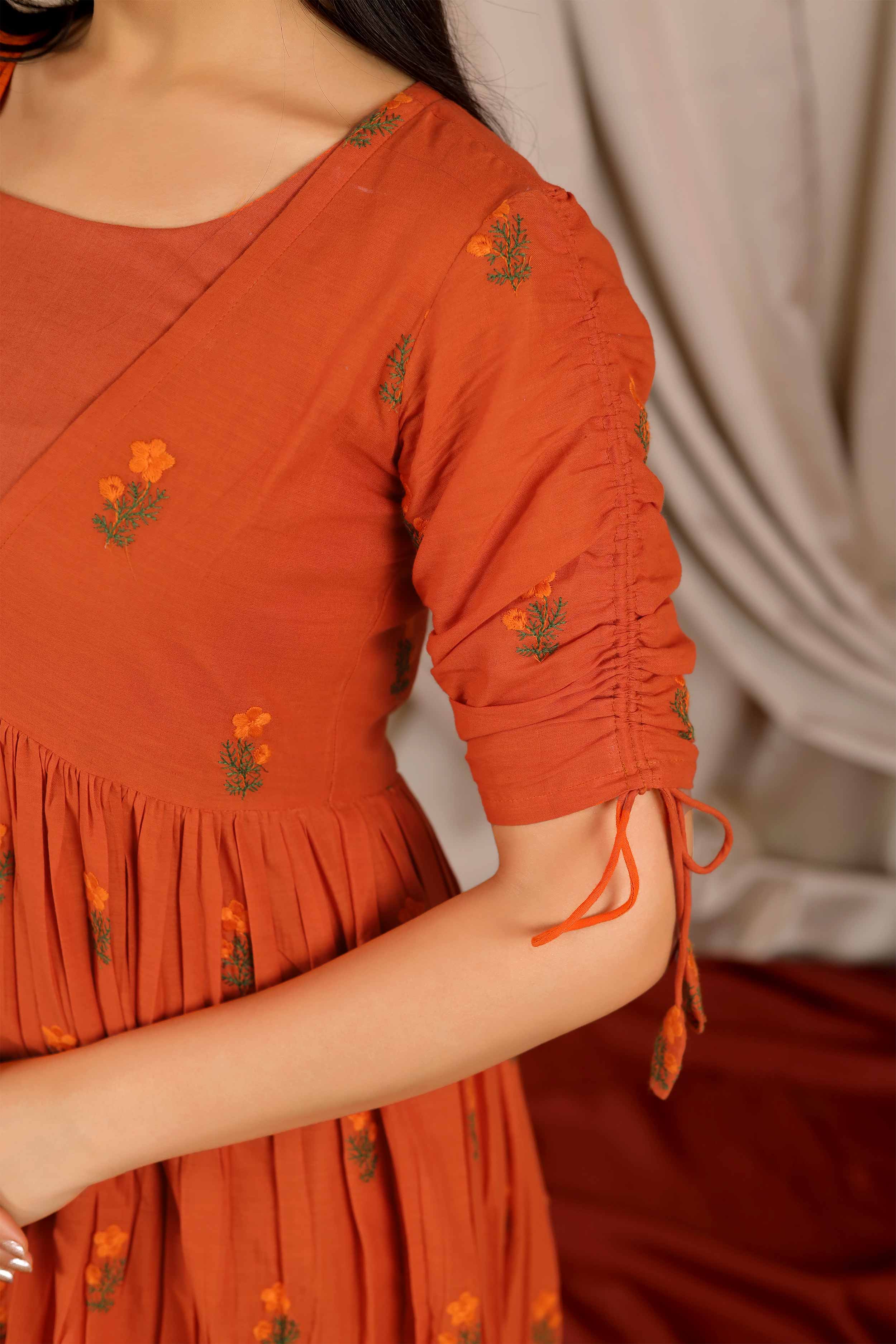 Tangerine Cotton Midi Dress in Yam