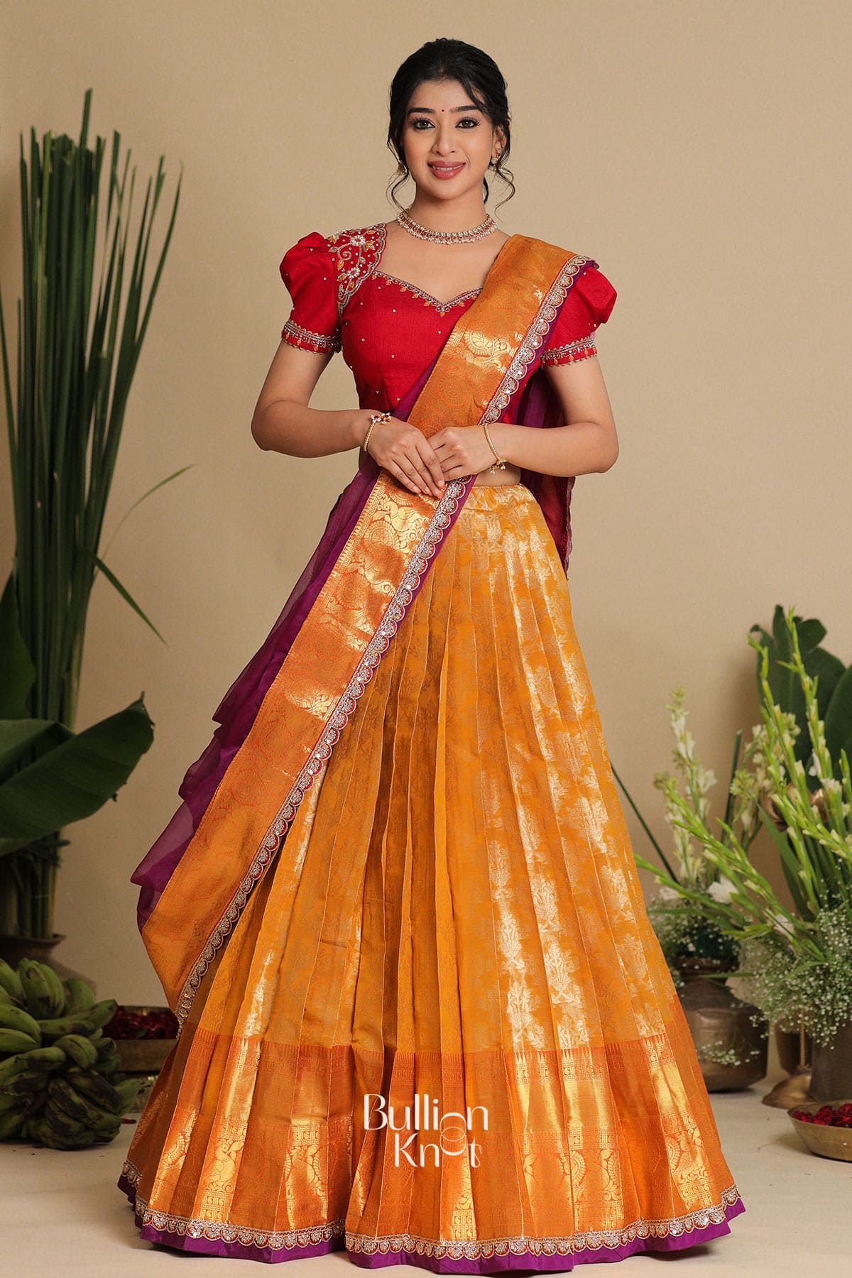 Twisha Half Saree Dola Silk Red Lehenga Set