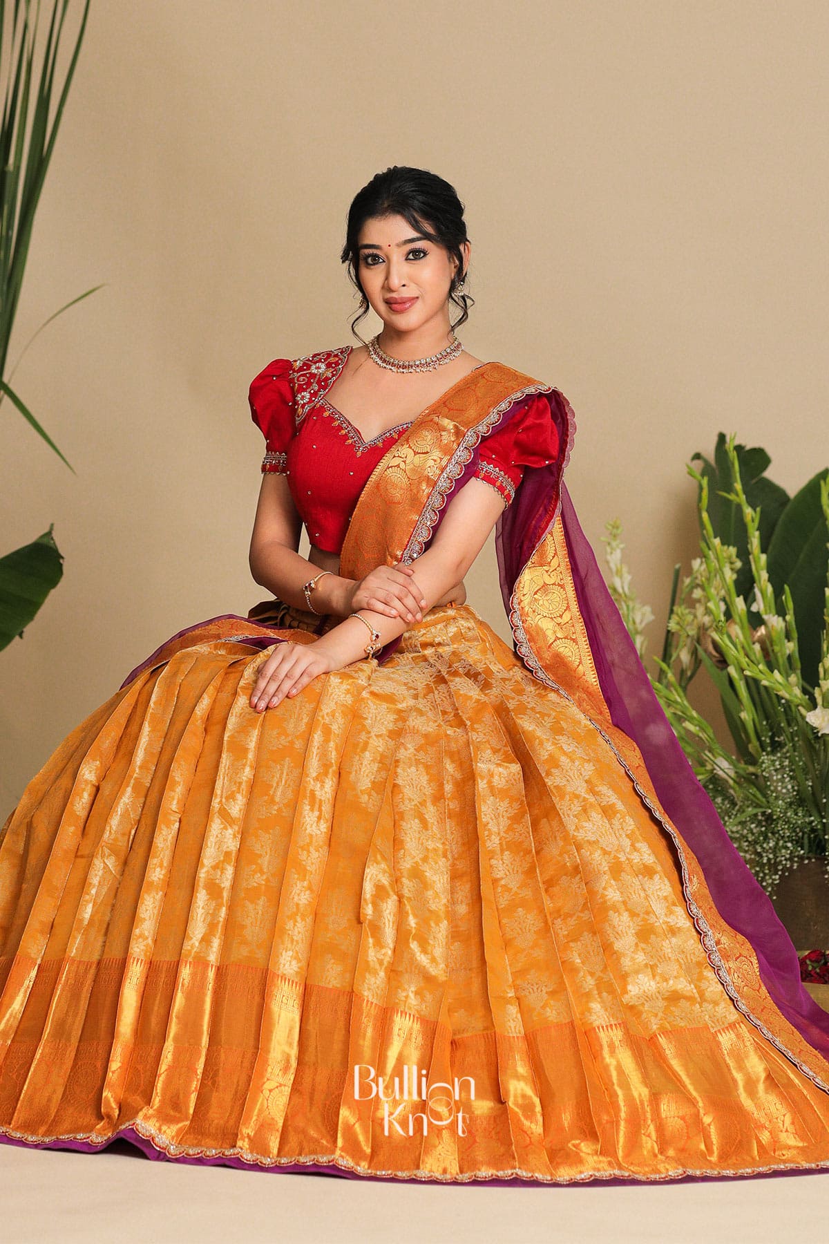 Twisha Half Saree Dola Silk Red Lehenga Set