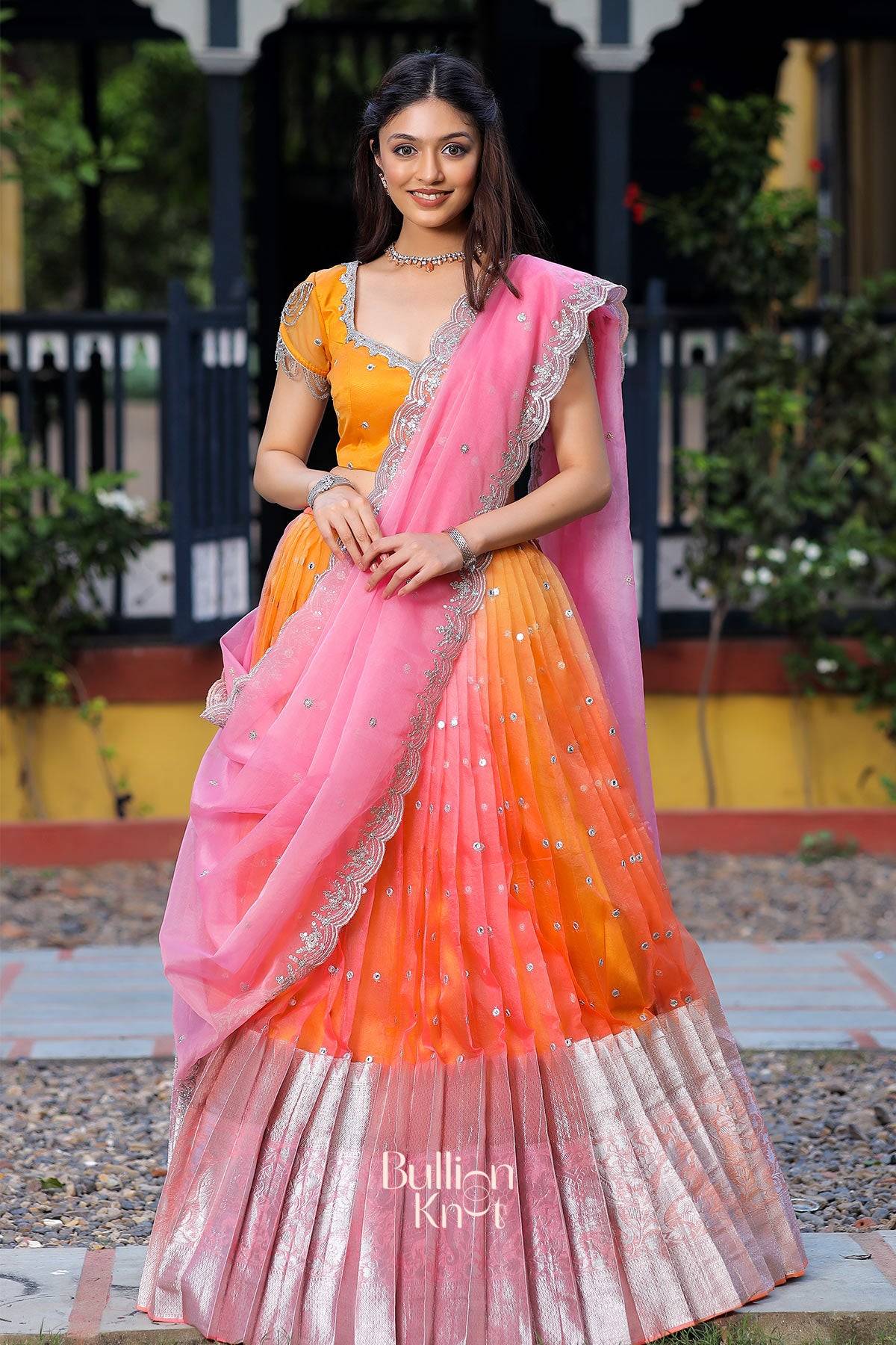 Tyohar Organza Orange Lehenga Set