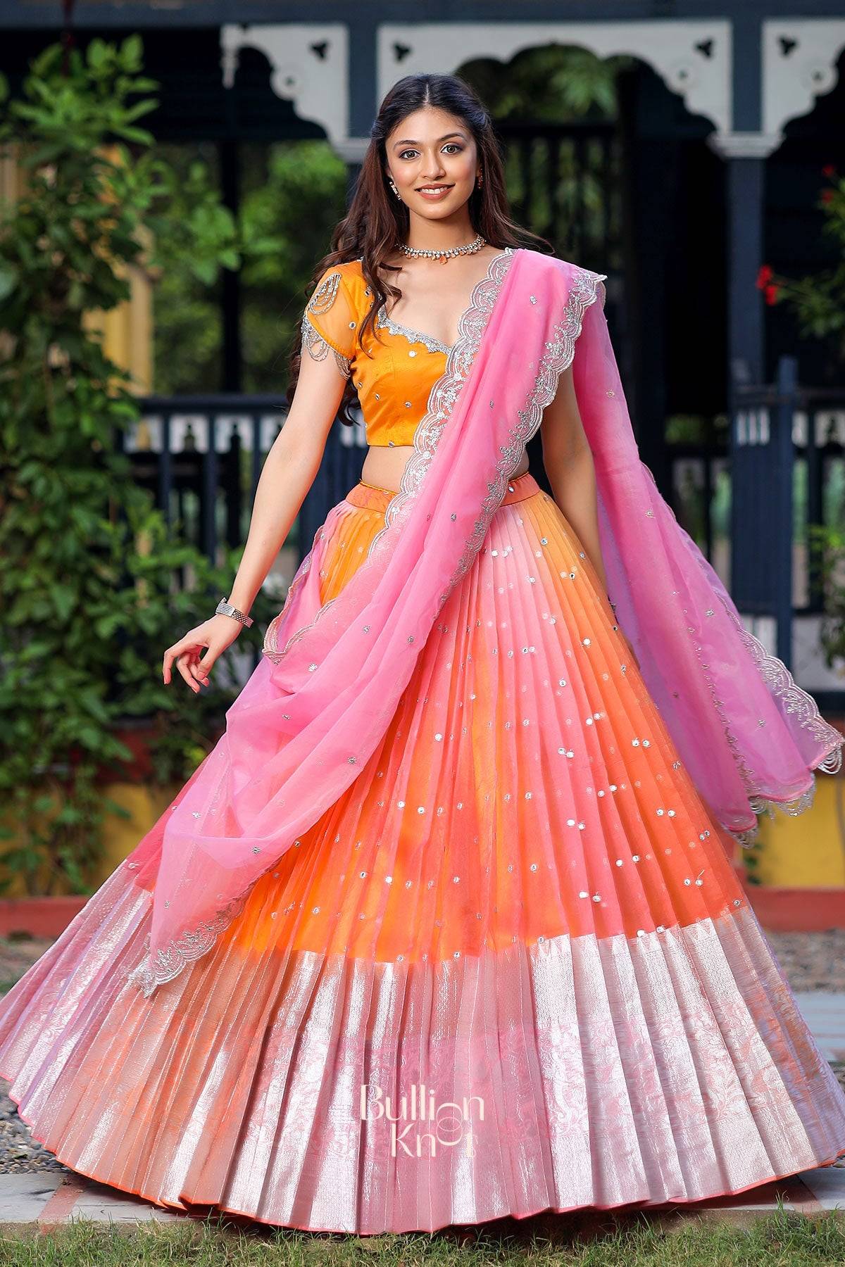 Tyohar Organza Orange Lehenga Set