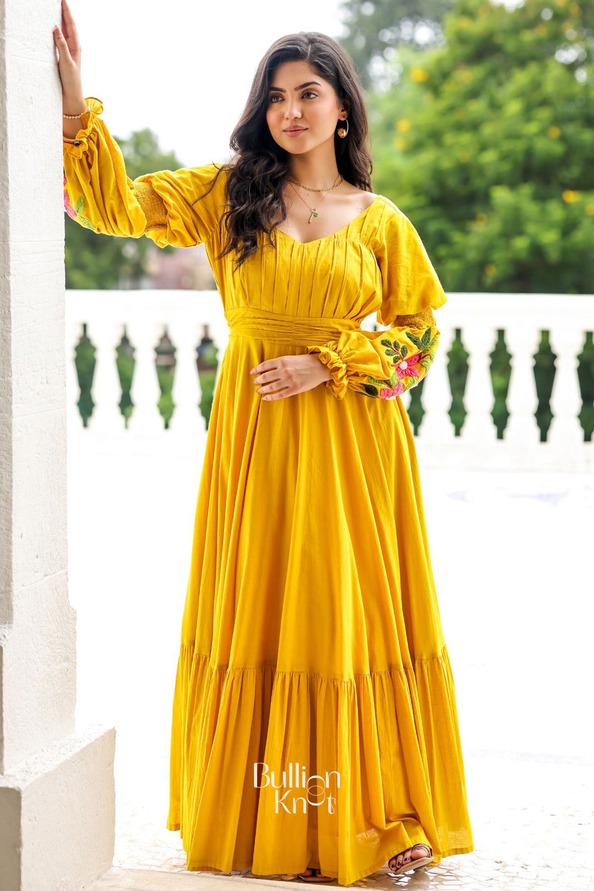 Warm Glow Yellow Unique Sleeve Maxi Dress