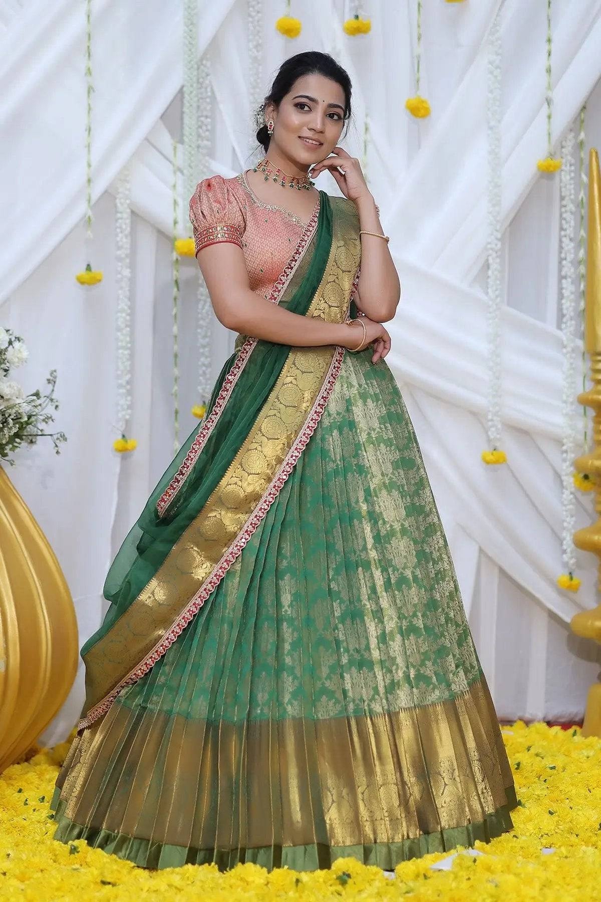 Pattu Lehenga Designs Online | Half Saree Pattu lehenga for Wedding
