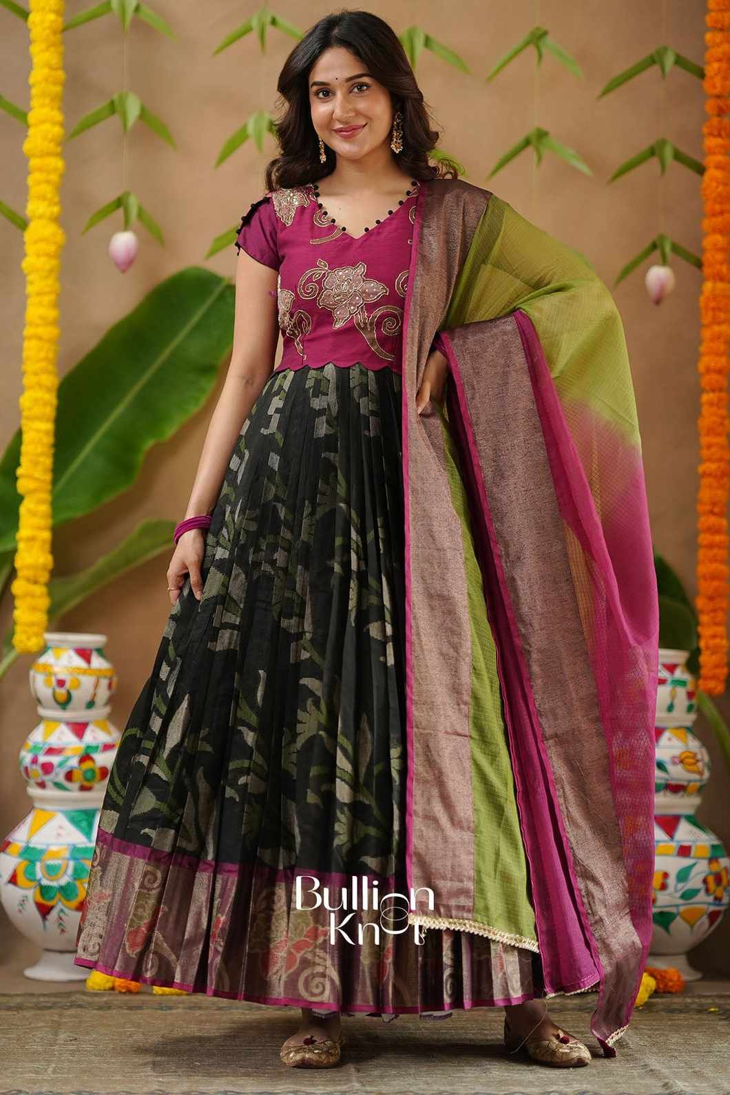 Vinitha Long Black Pattu Dress for Women - Vinitha Pattu Gown