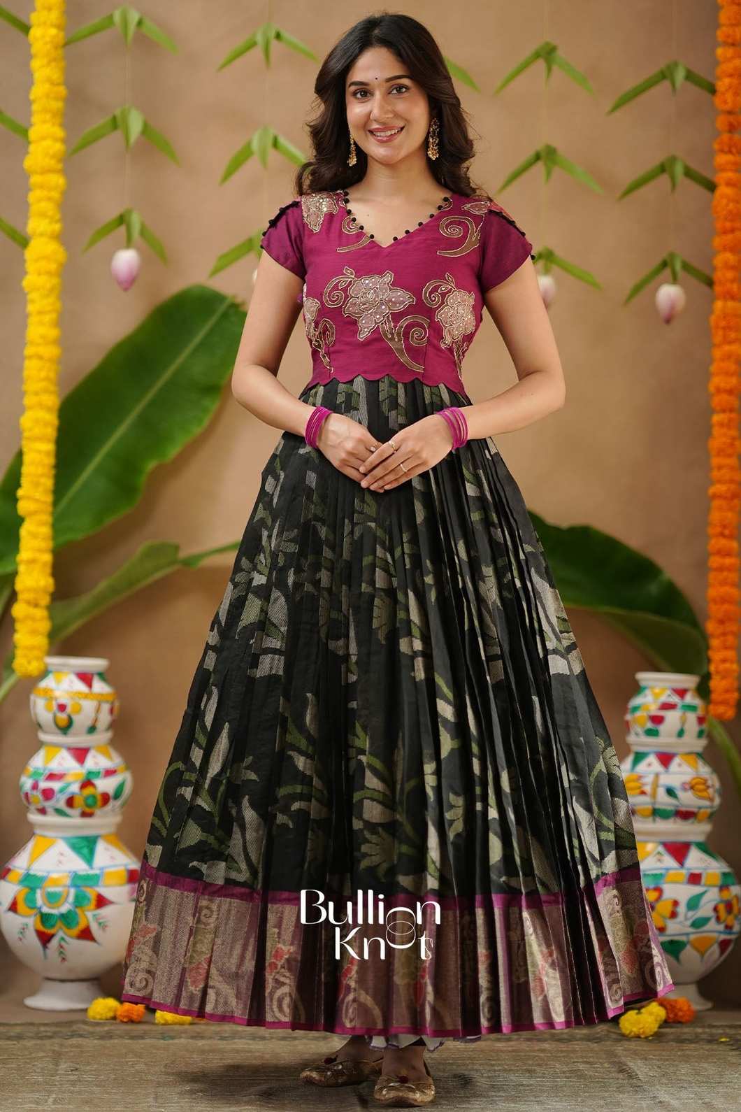 Vinitha Long Black Pattu Dress for Women - Vinitha Pattu Gown