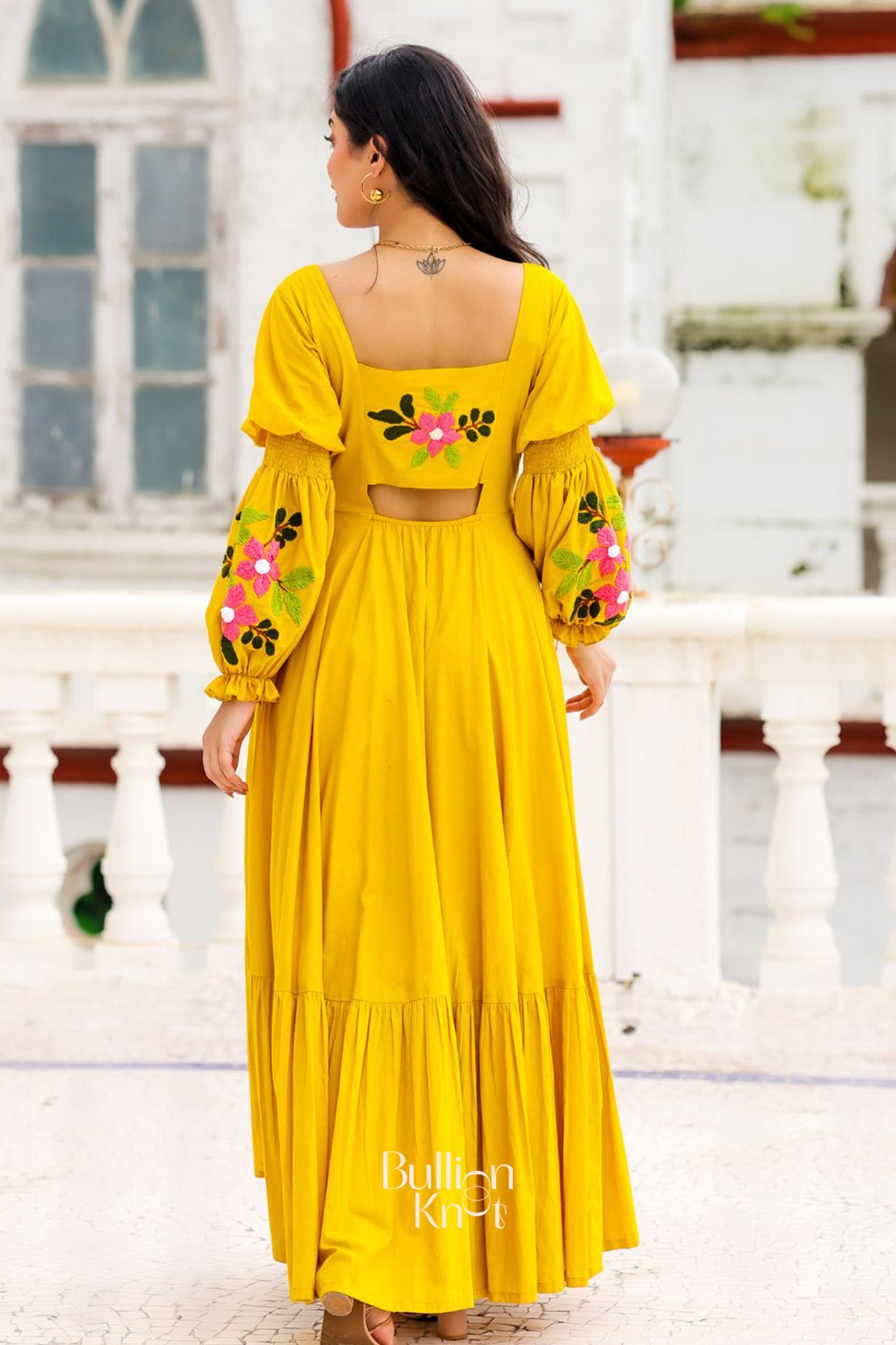 Warm Glow Yellow Unique Sleeve Maxi Dress