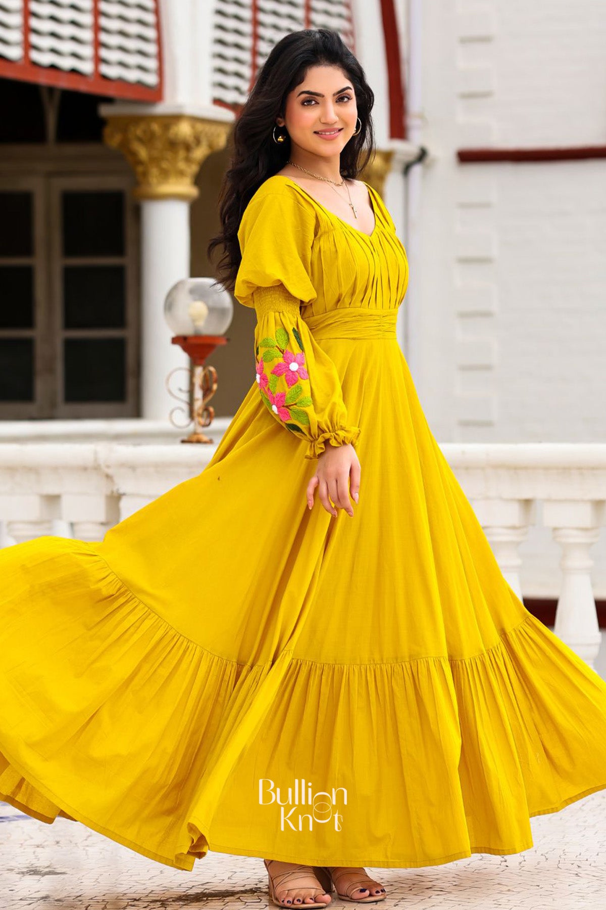Warm Glow Yellow Unique Sleeve Maxi Dress