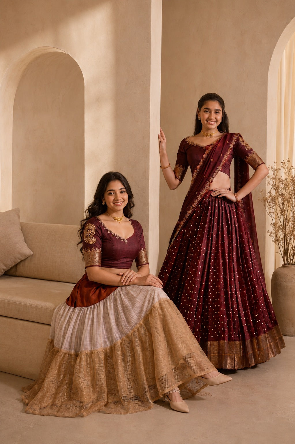 Can Can Skirt and Wineesha Maroon Viscose Dola Lehenga Set