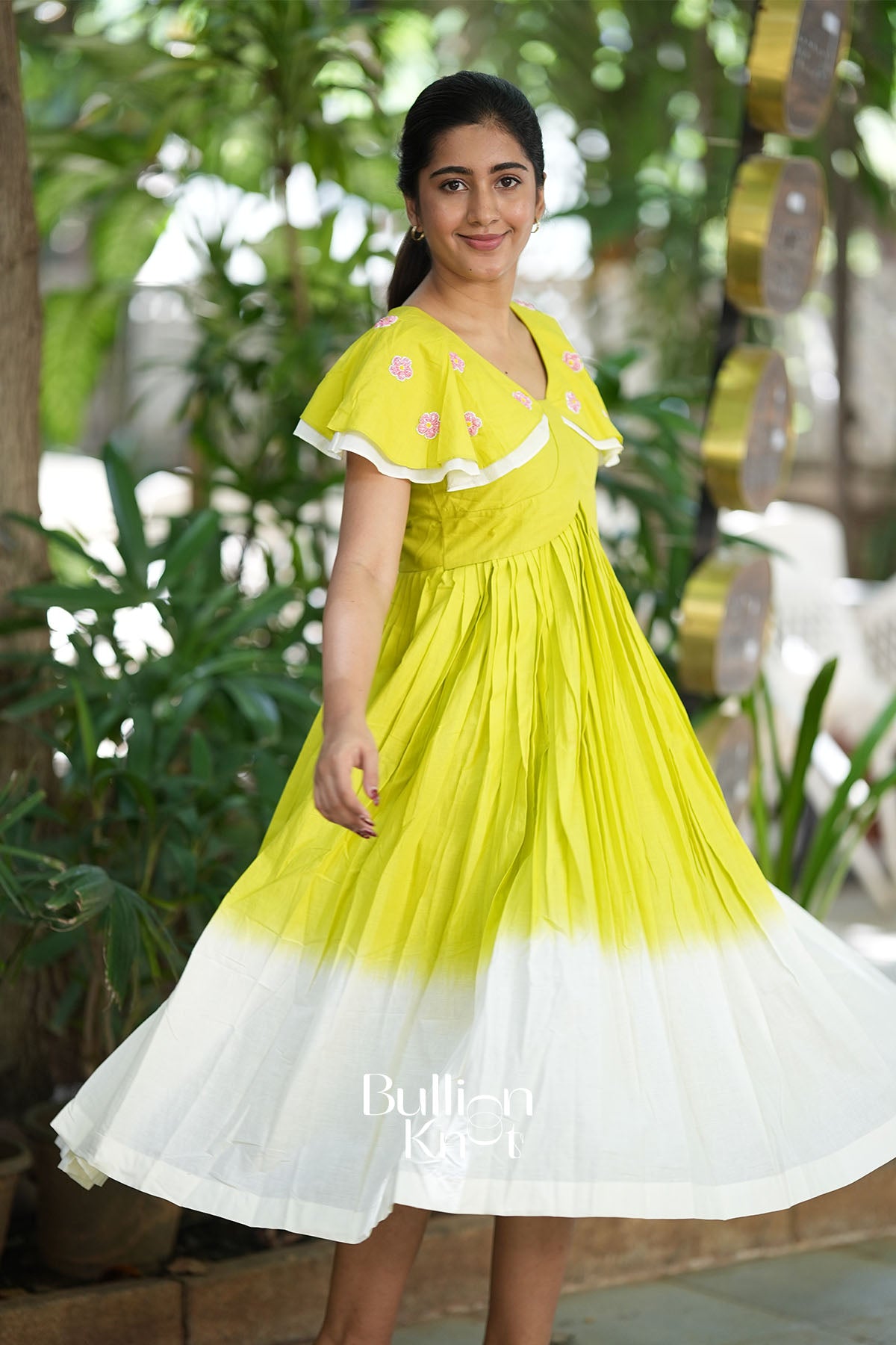 Side view of Whisper Lime Cape Sleeves Midi Dress