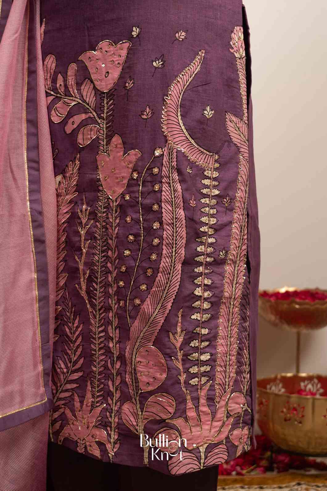 zaribaag Pan Kalamkari Dark Onion Suit Set for Elegant Looks