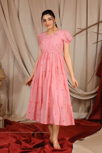 Blowsy Summer Midi Dress in Pink