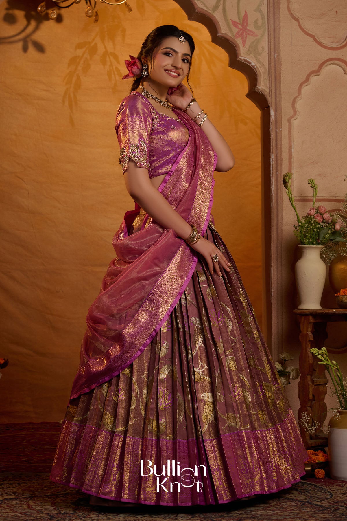 Chandra Gauri Pattu Lehenga Set Pink for Festive Wear
