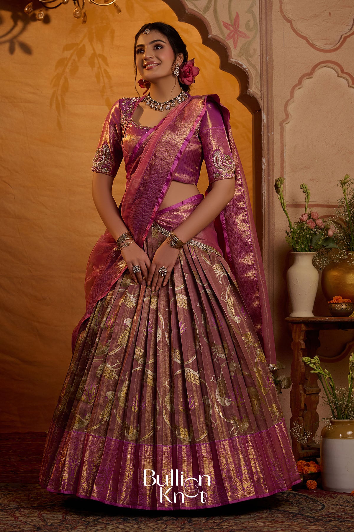Chandra Gauri Pattu Lehenga Set Pink for Festive Wear