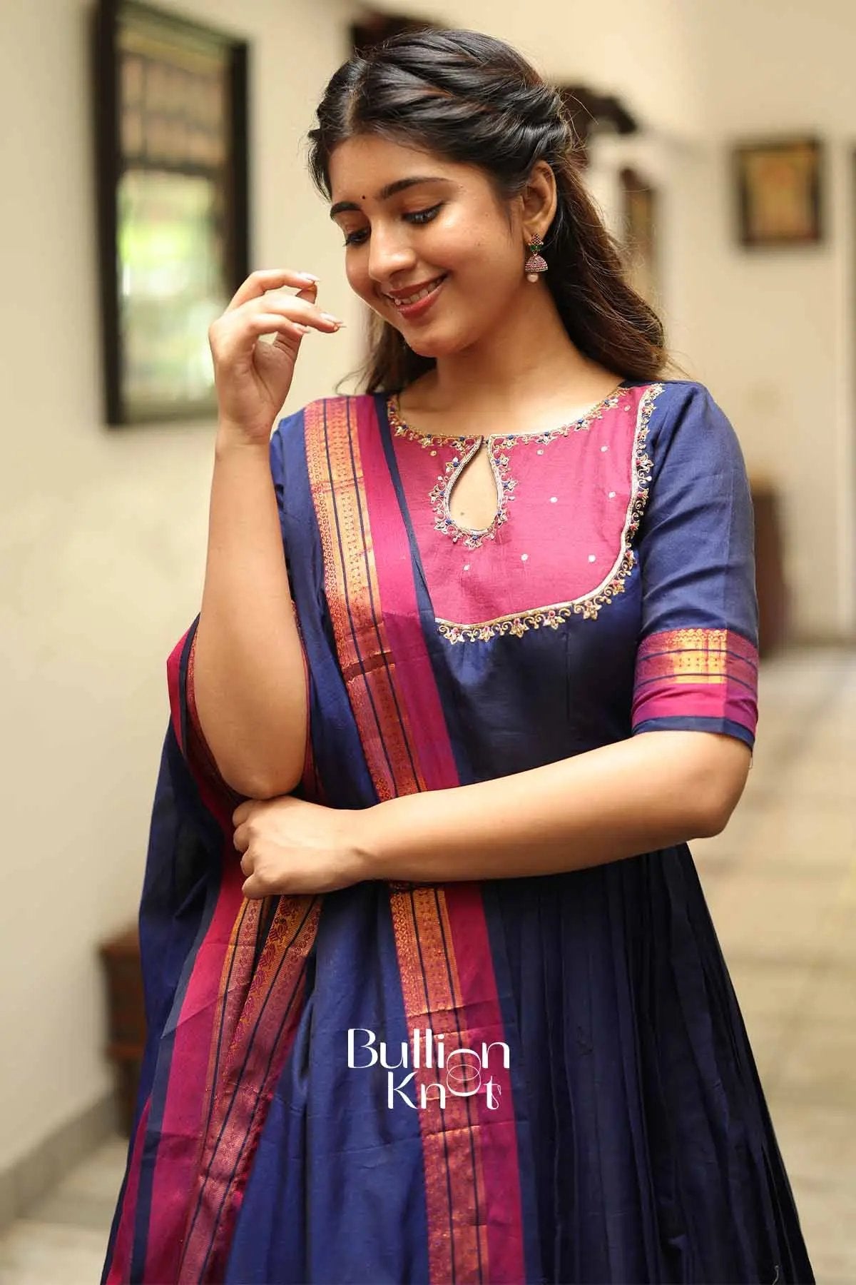 Chandrakala Royal Blue Handloom Anarkali Dress