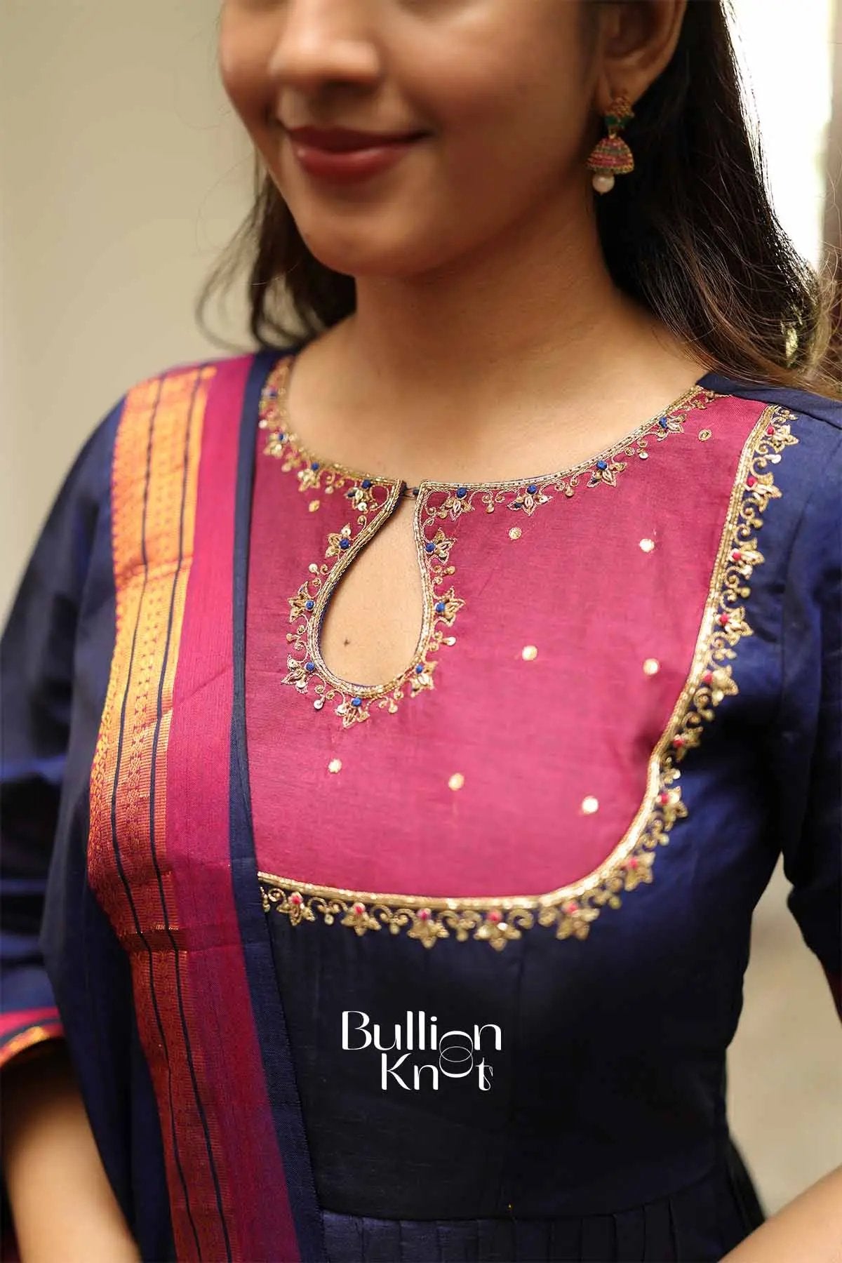 Chandrakala Royal Blue Handloom Anarkali Dress