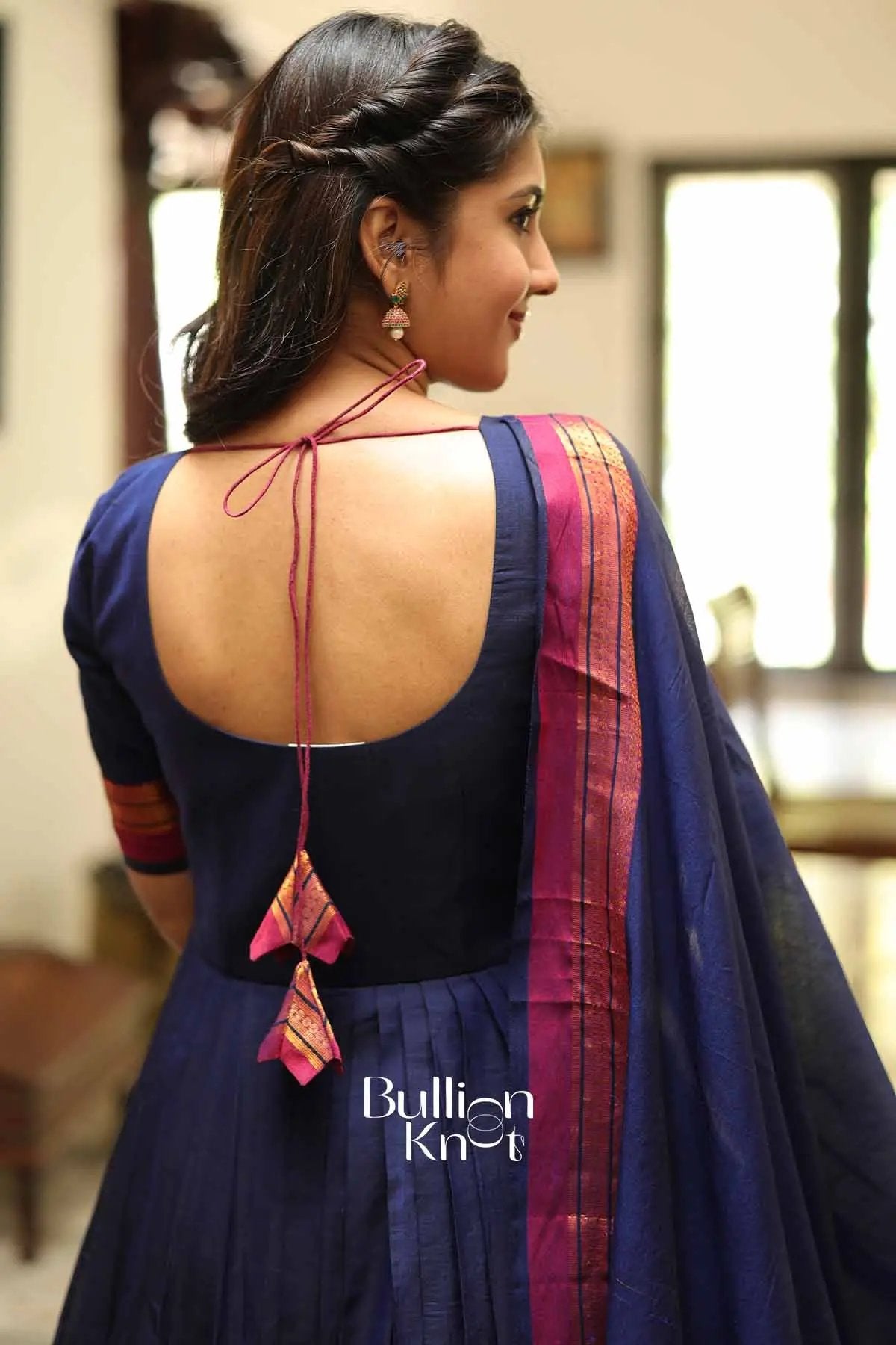 Chandrakala Royal Blue Handloom Anarkali Dress XL / Blue