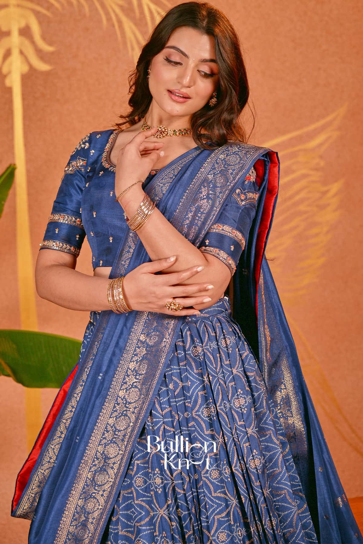 Devyani Royal Indigo Bandhani Russian Silk Lehenga Set