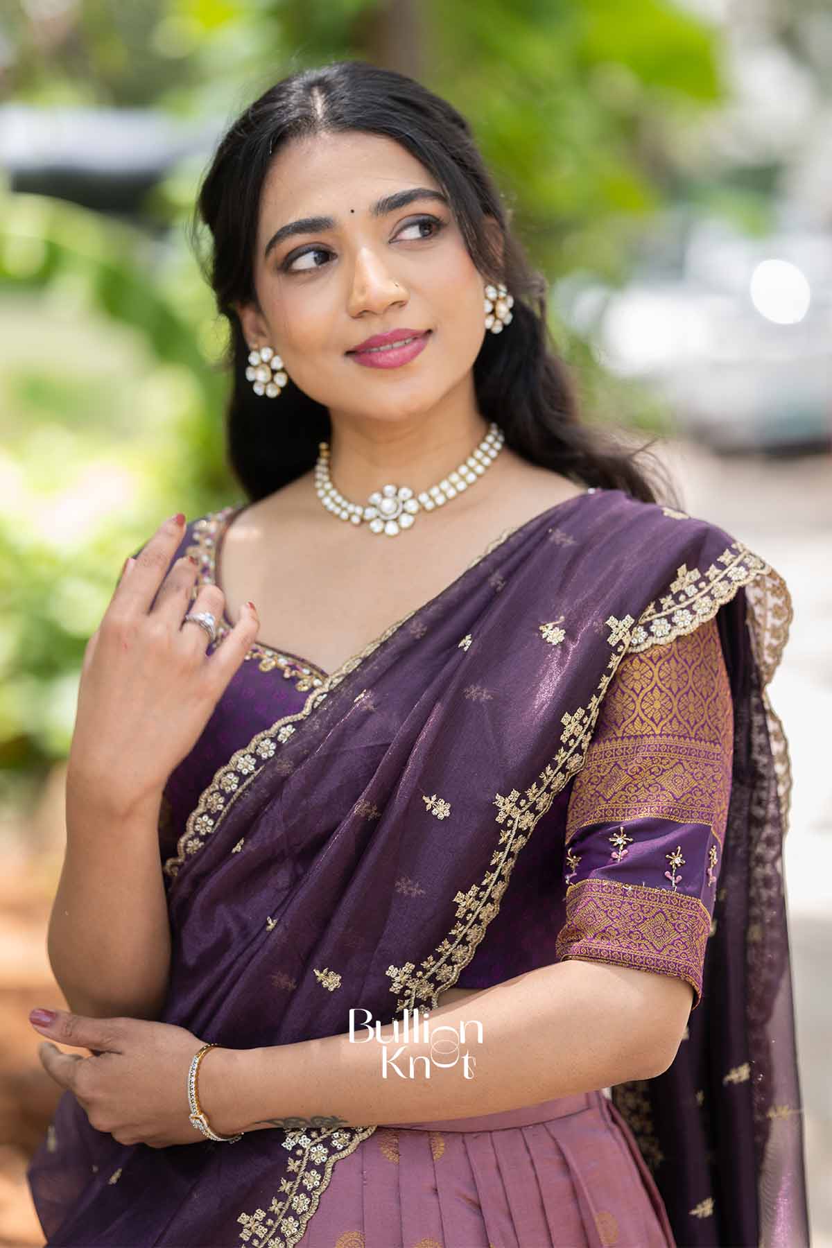 Dhoop Chhaon | Wine and Onion Silk Gadval Lehenga