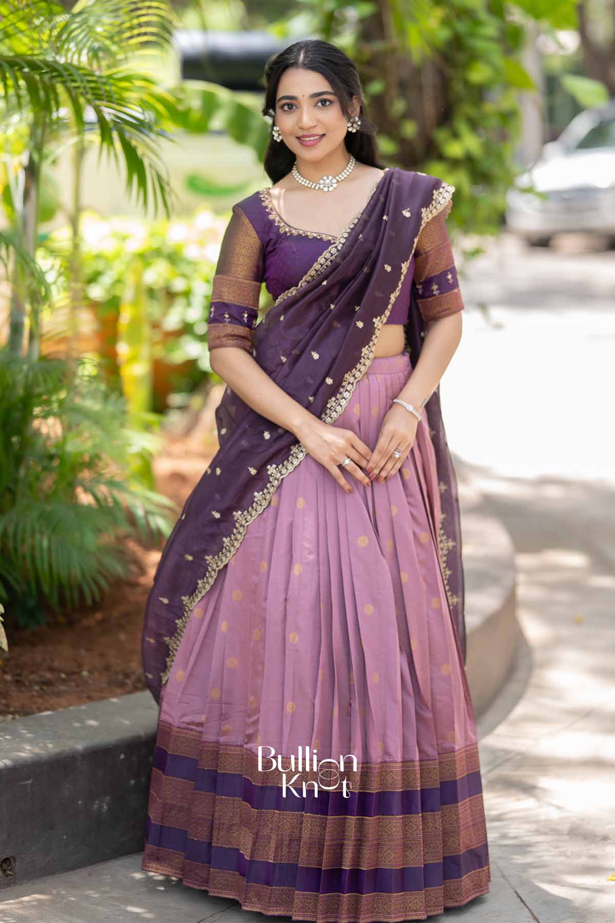 Dhoop Chhaon | Wine and Onion Silk Gadval Lehenga