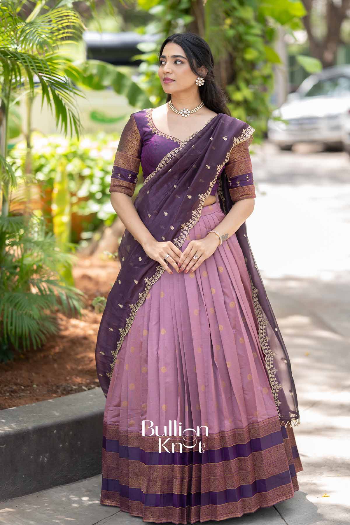 Dhoop Chhaon | Wine and Onion Silk Gadval Lehenga