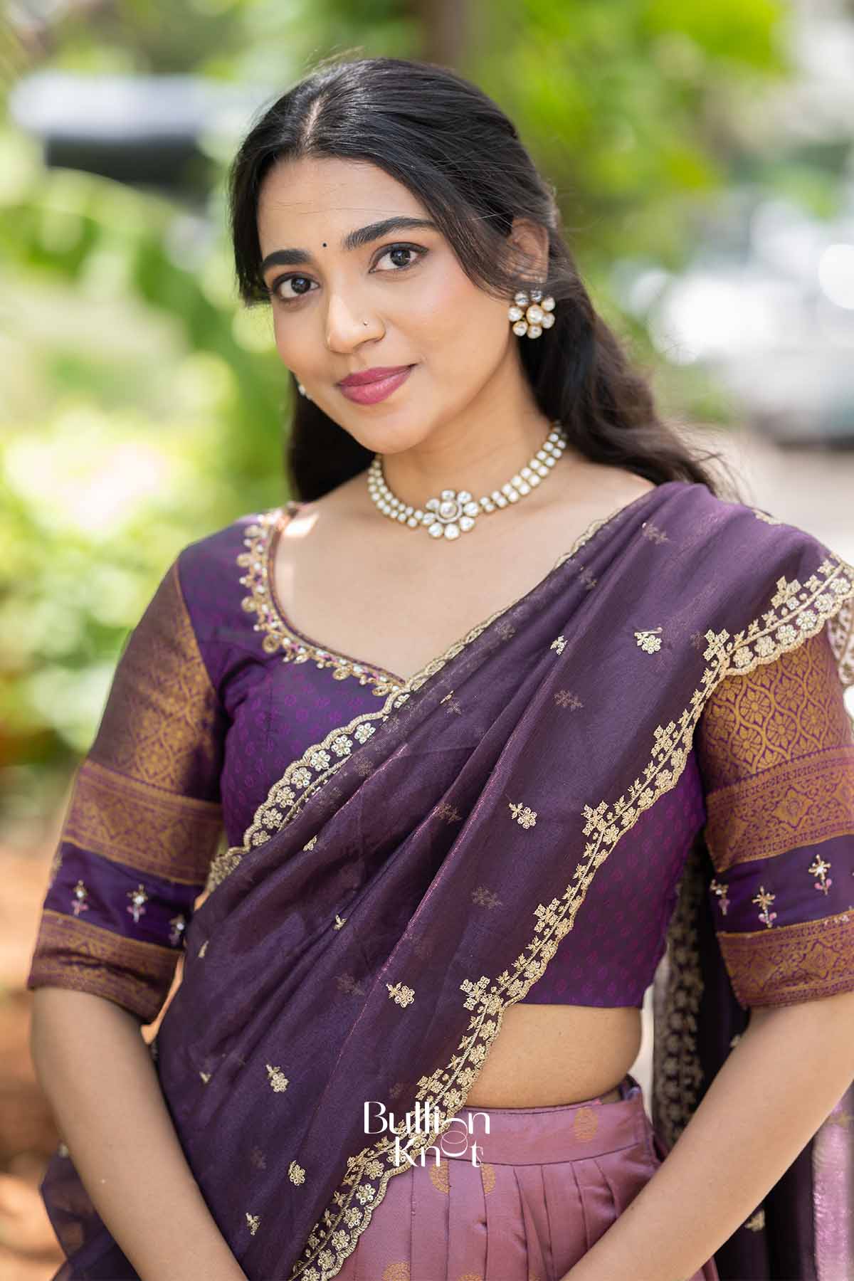Dhoop Chhaon | Wine and Onion Silk Gadval Lehenga