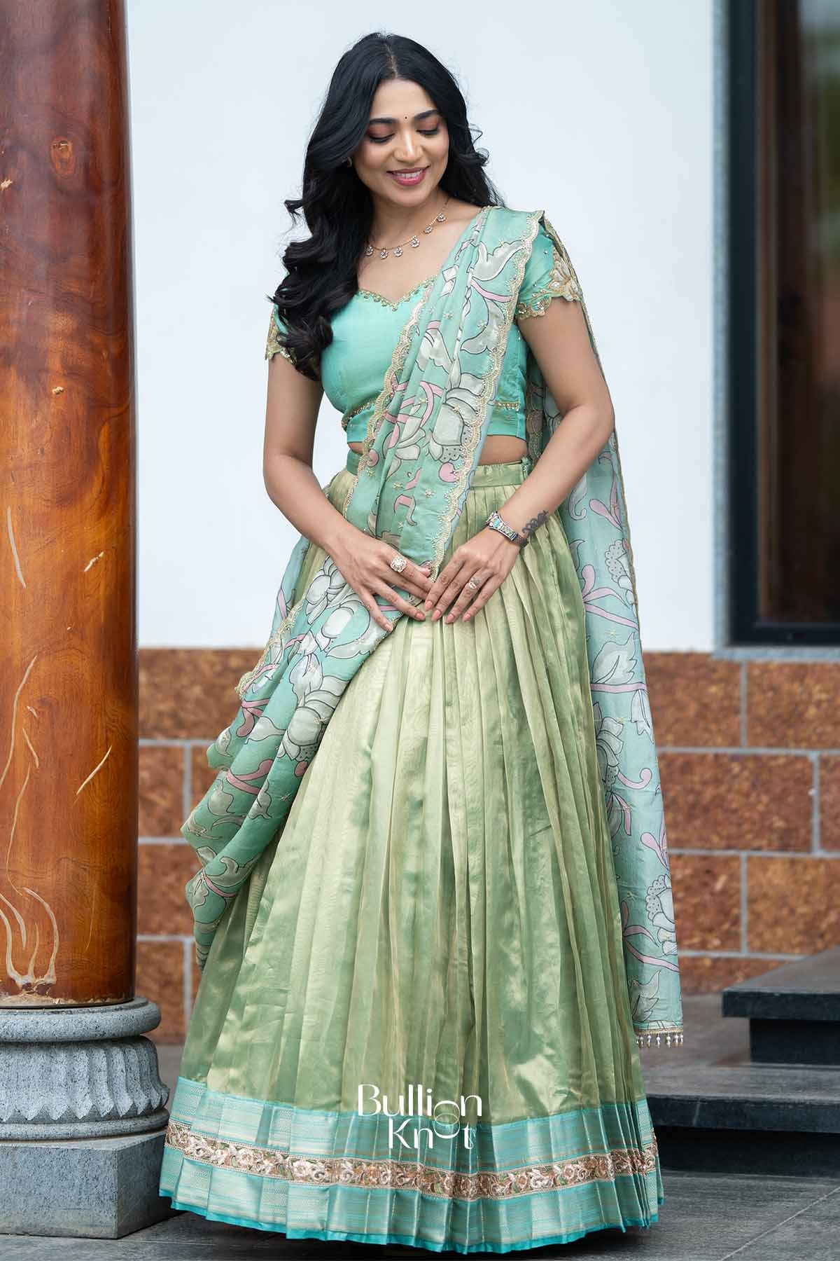Gauri Kanak | Golden Tissue Kalamkari Festive Lehenga