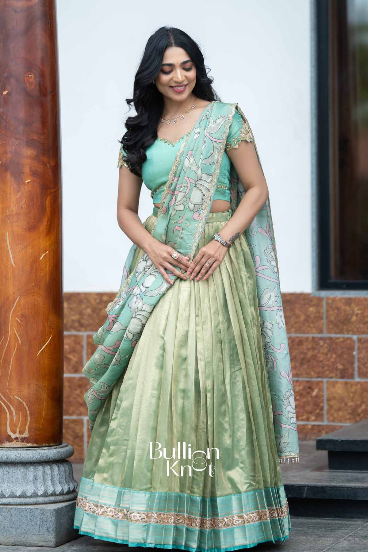 Gauri Kanak | Golden Tissue Kalamkari Festive Lehenga