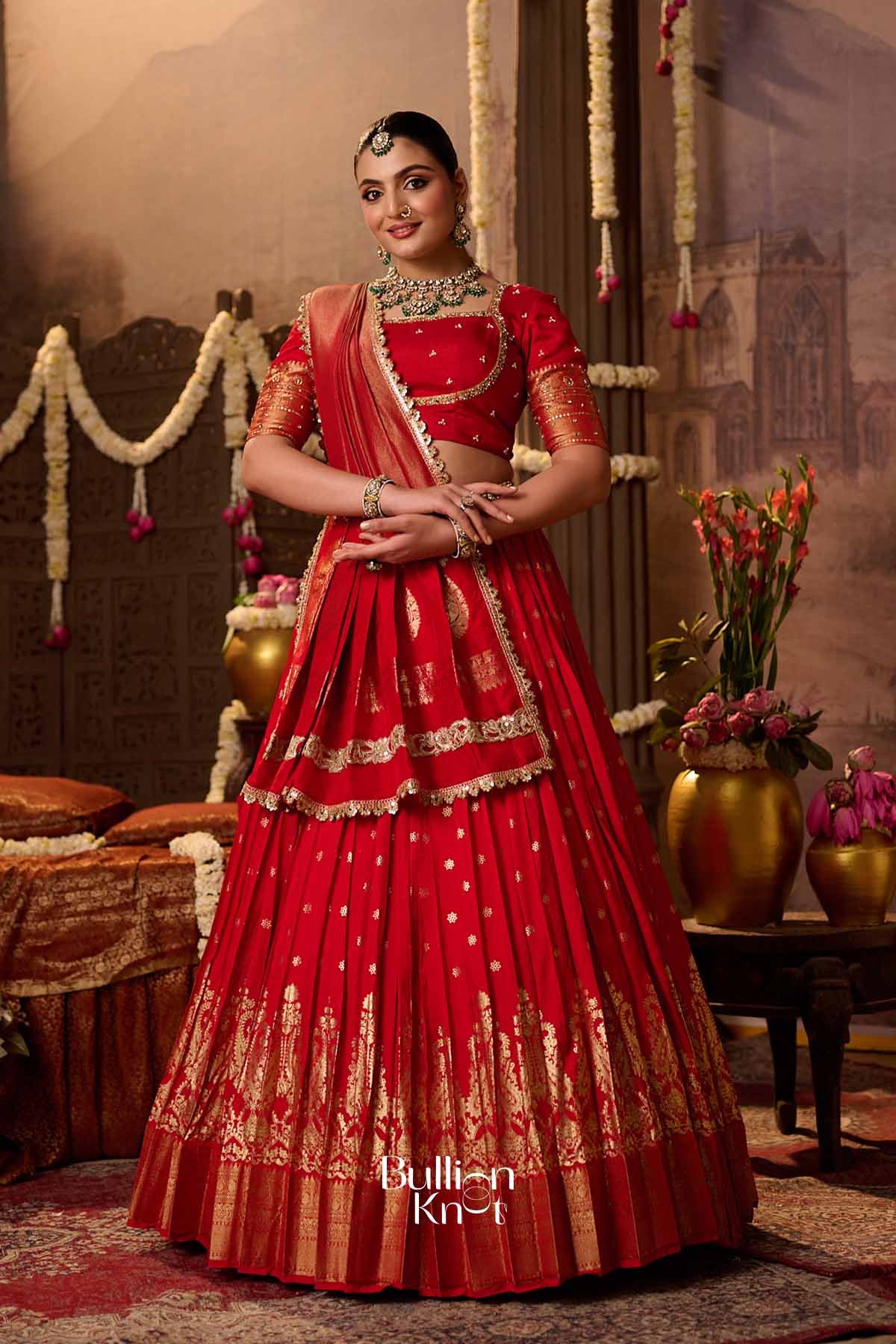 Hardika | Viscose Dola Scarlet Red Lehenga Set for Royal Receptions