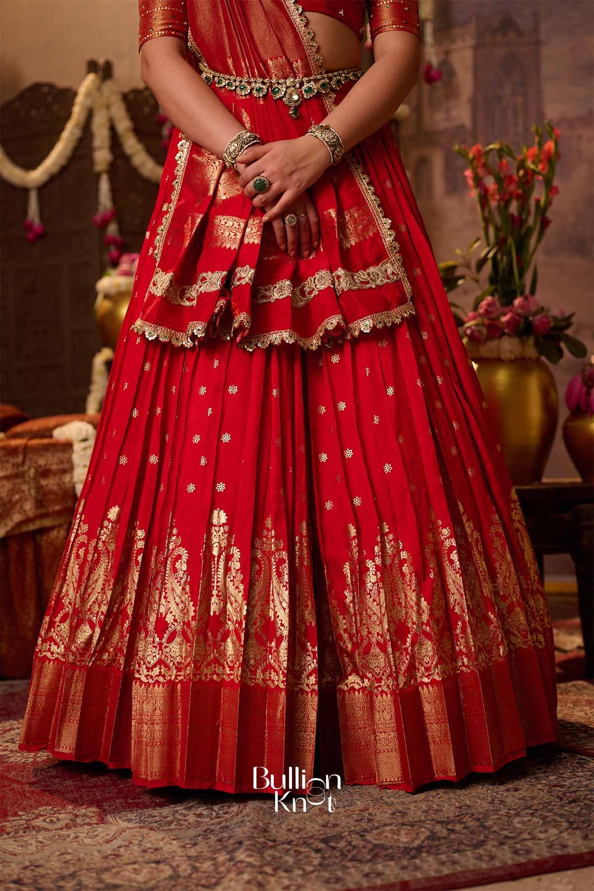 Hardika | Viscose Dola Scarlet Red Lehenga Set for Royal Receptions