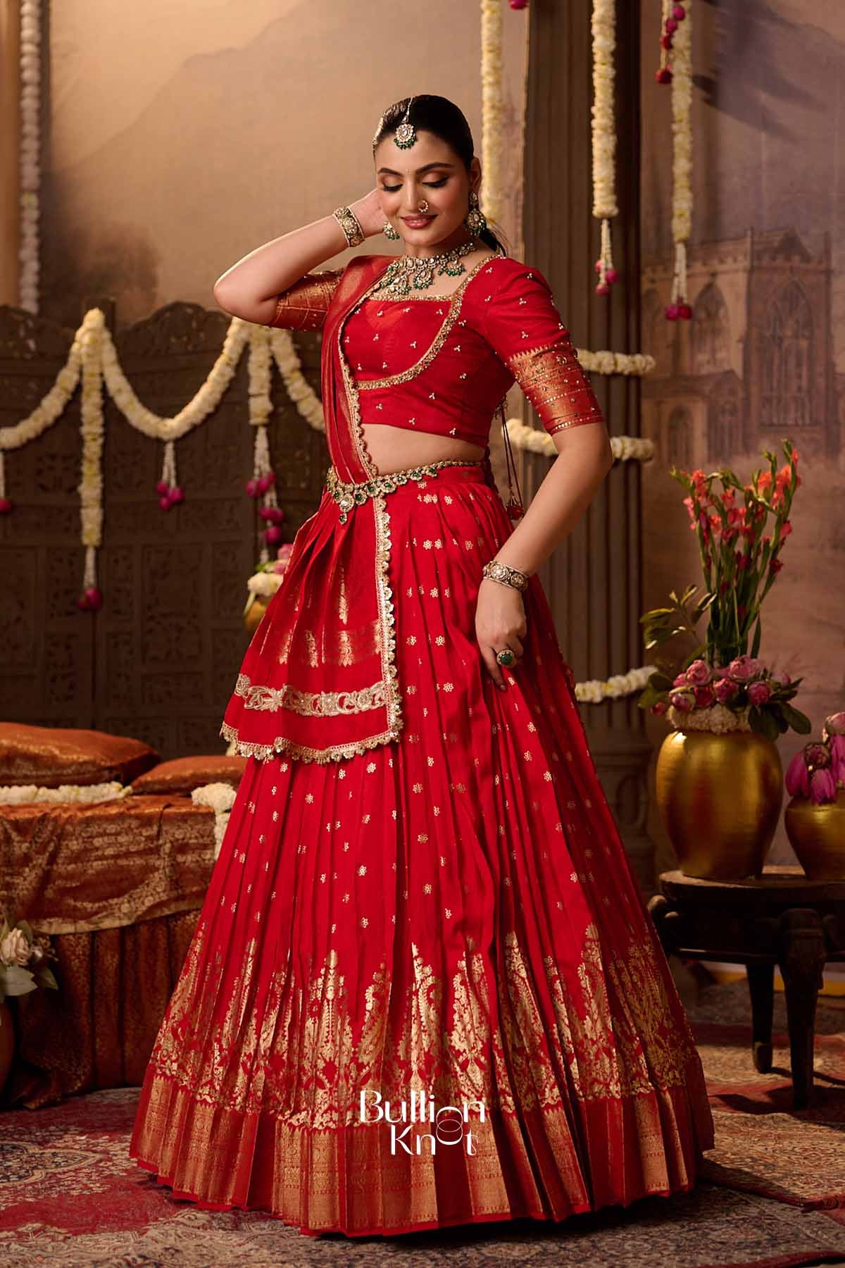 Hardika | Viscose Dola Scarlet Red Lehenga Set for Royal Receptions