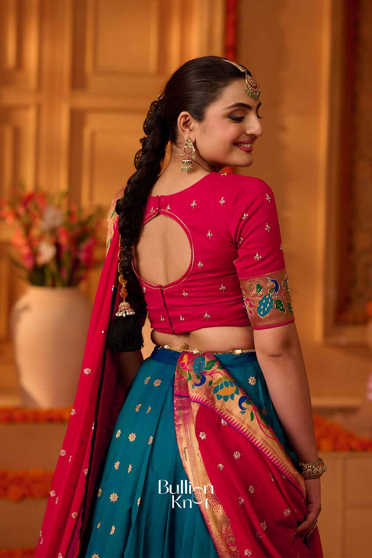 Jwal | Soft Silk Paithani Border Lehenga Set with Rani Pink Dupatta for Festive Celebrations