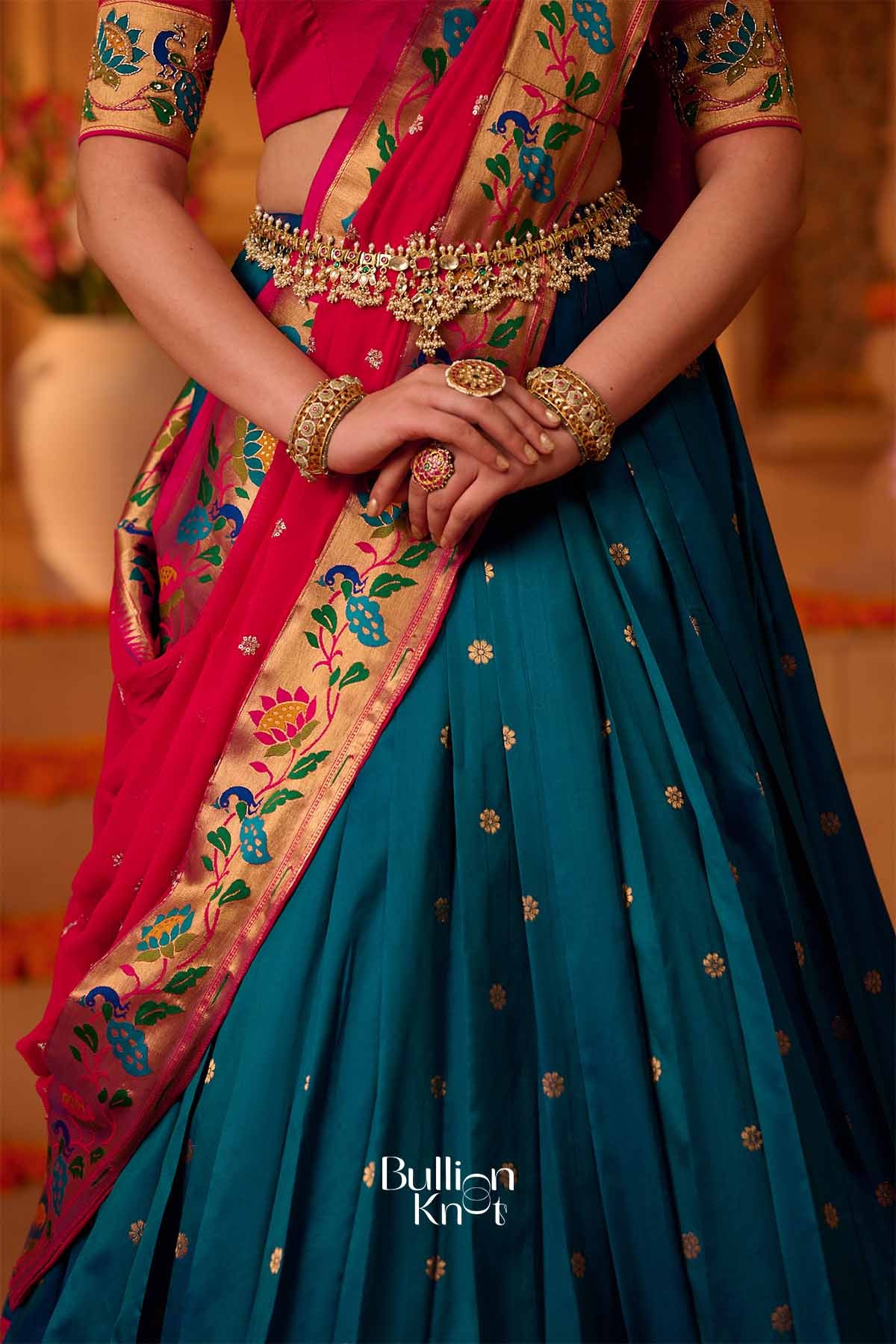 Jwal | Soft Silk Paithani Border Lehenga Set with Rani Pink Dupatta for Festive Celebrations