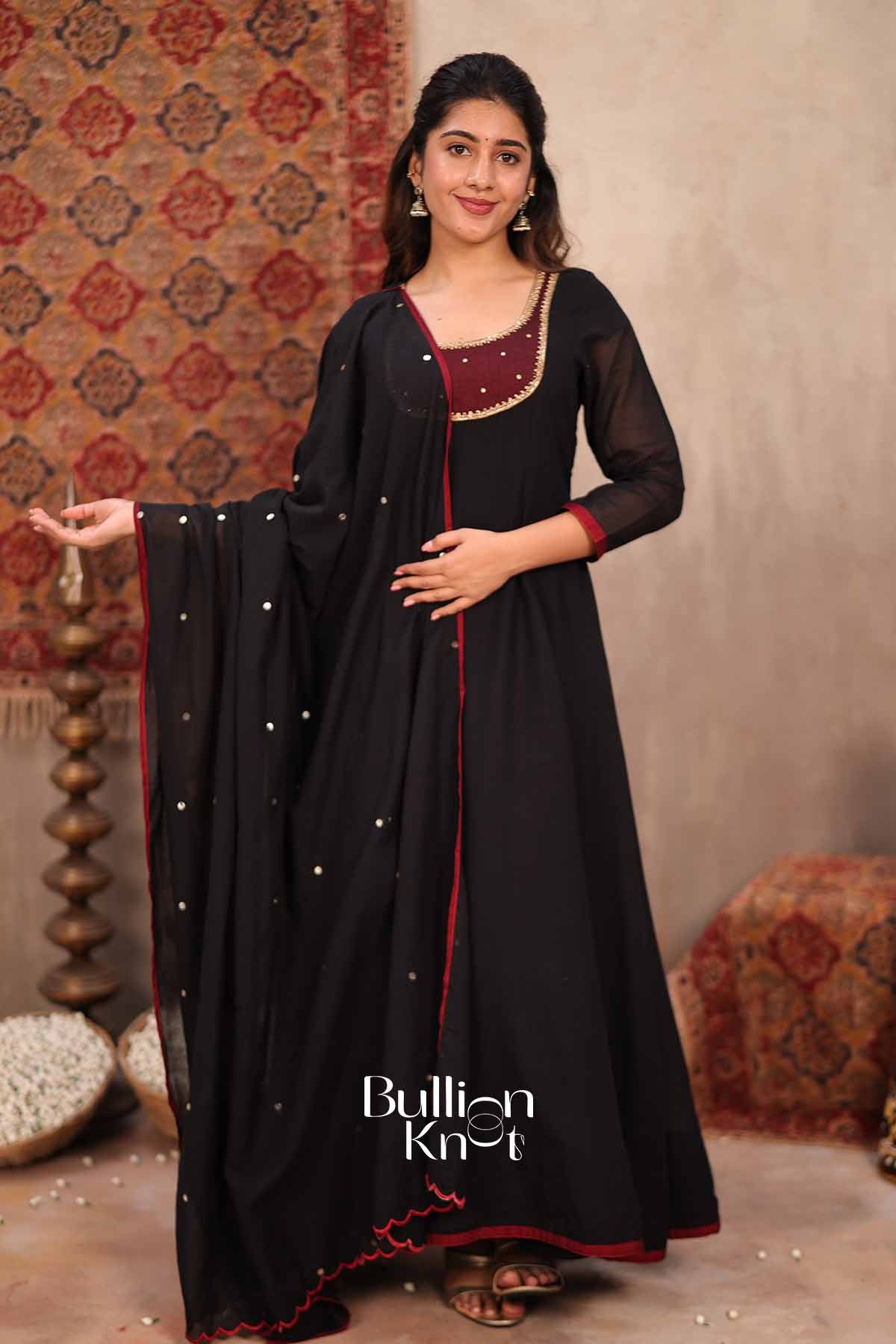 Kaayna | Black Handloom Anarkali Suit Set for Women | Designer Party Wear Suit Set