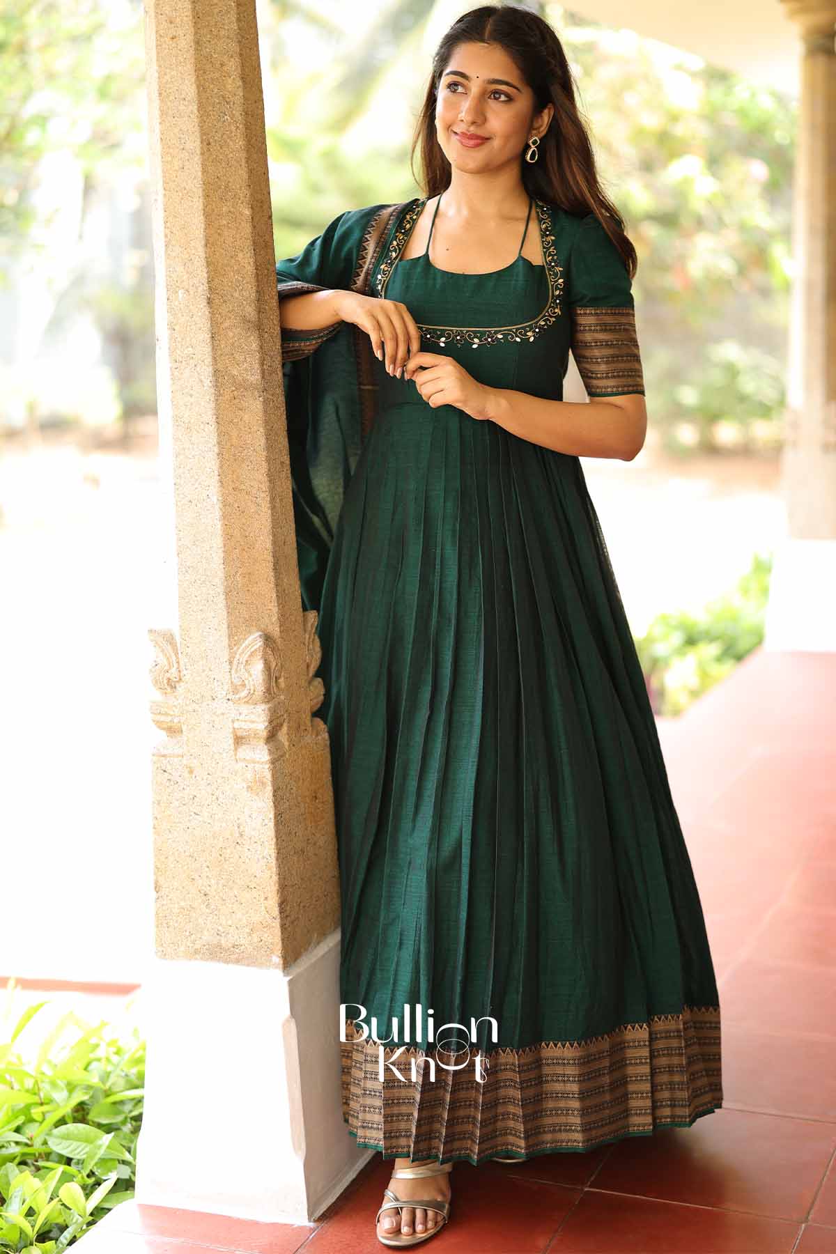 Khushi Emerald Green Handloom Anarkali Kurta Set