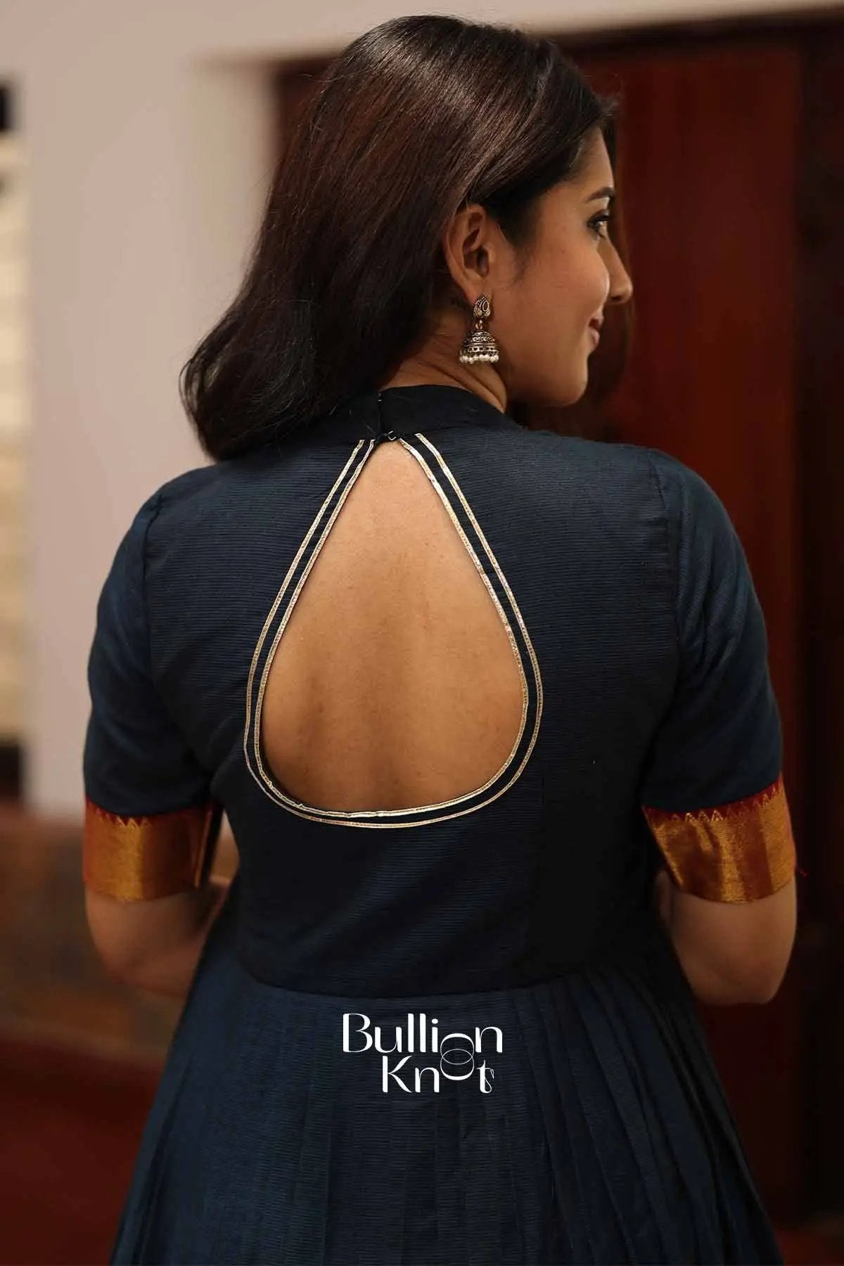 Krishanvi Navy Blue Handloom Anarkali Dress