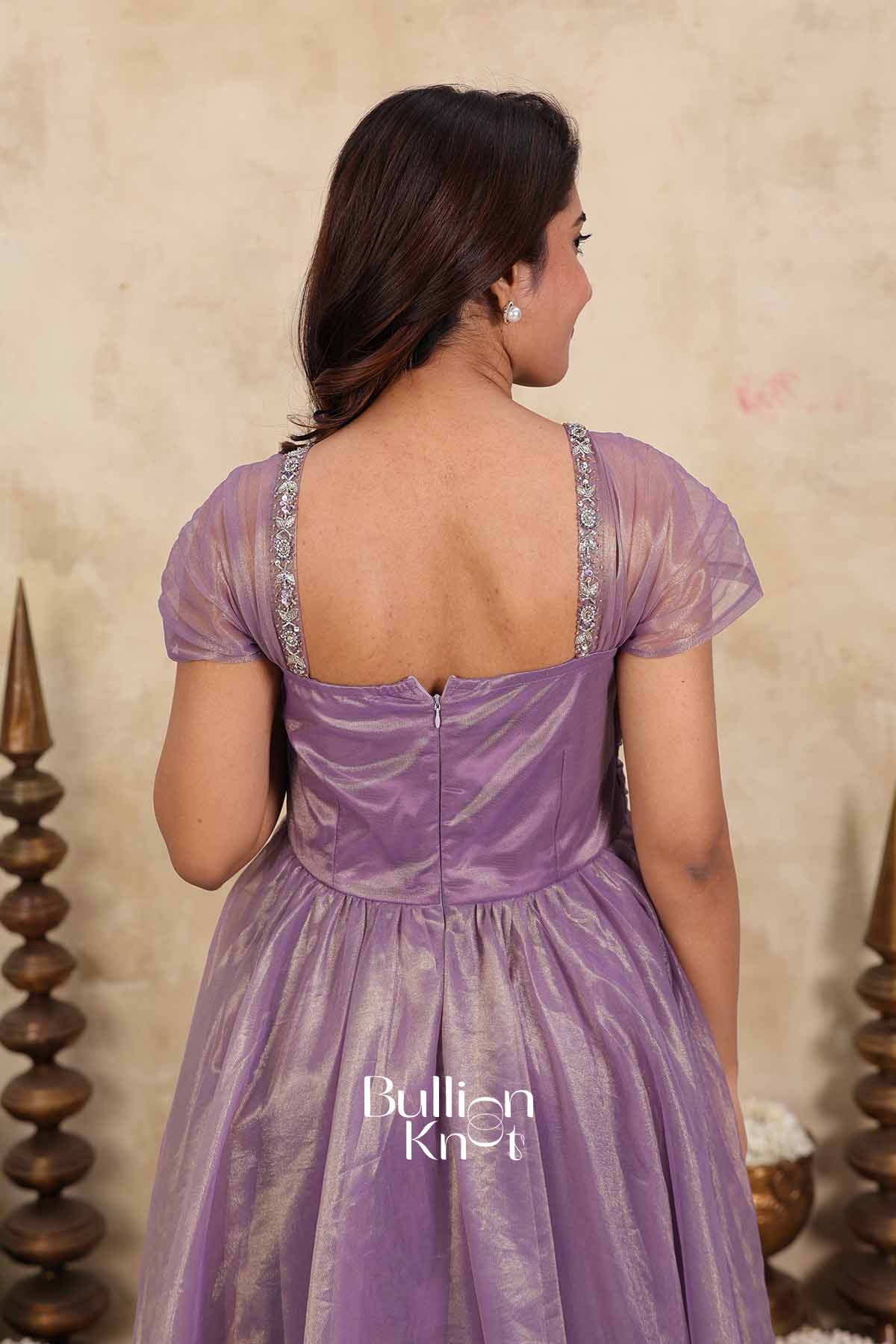 Moonlight | Lavender Layered Umbrella Maxi Dress for Women | Festive Ethnic Wear Maxi Dress
