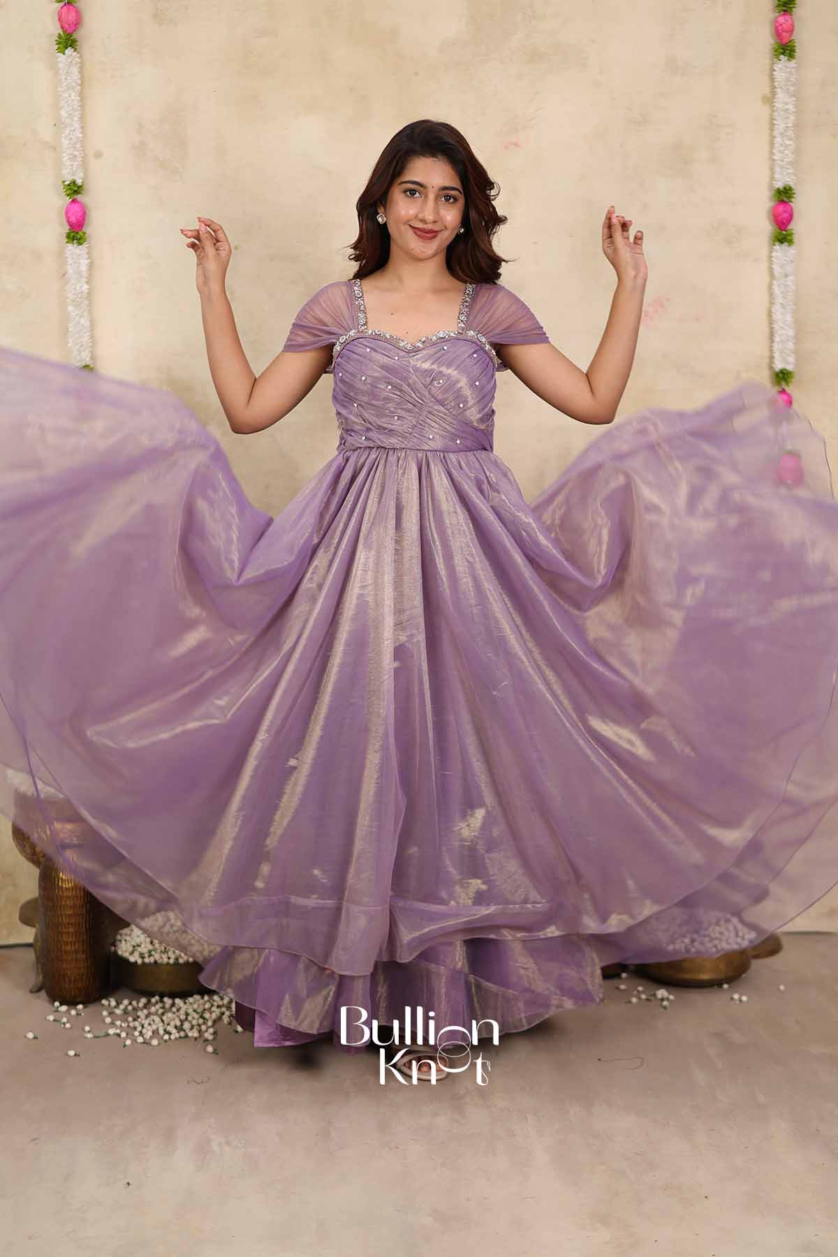 Moonlight | Lavender Layered Umbrella Maxi Dress for Women | Festive Ethnic Wear Maxi Dress