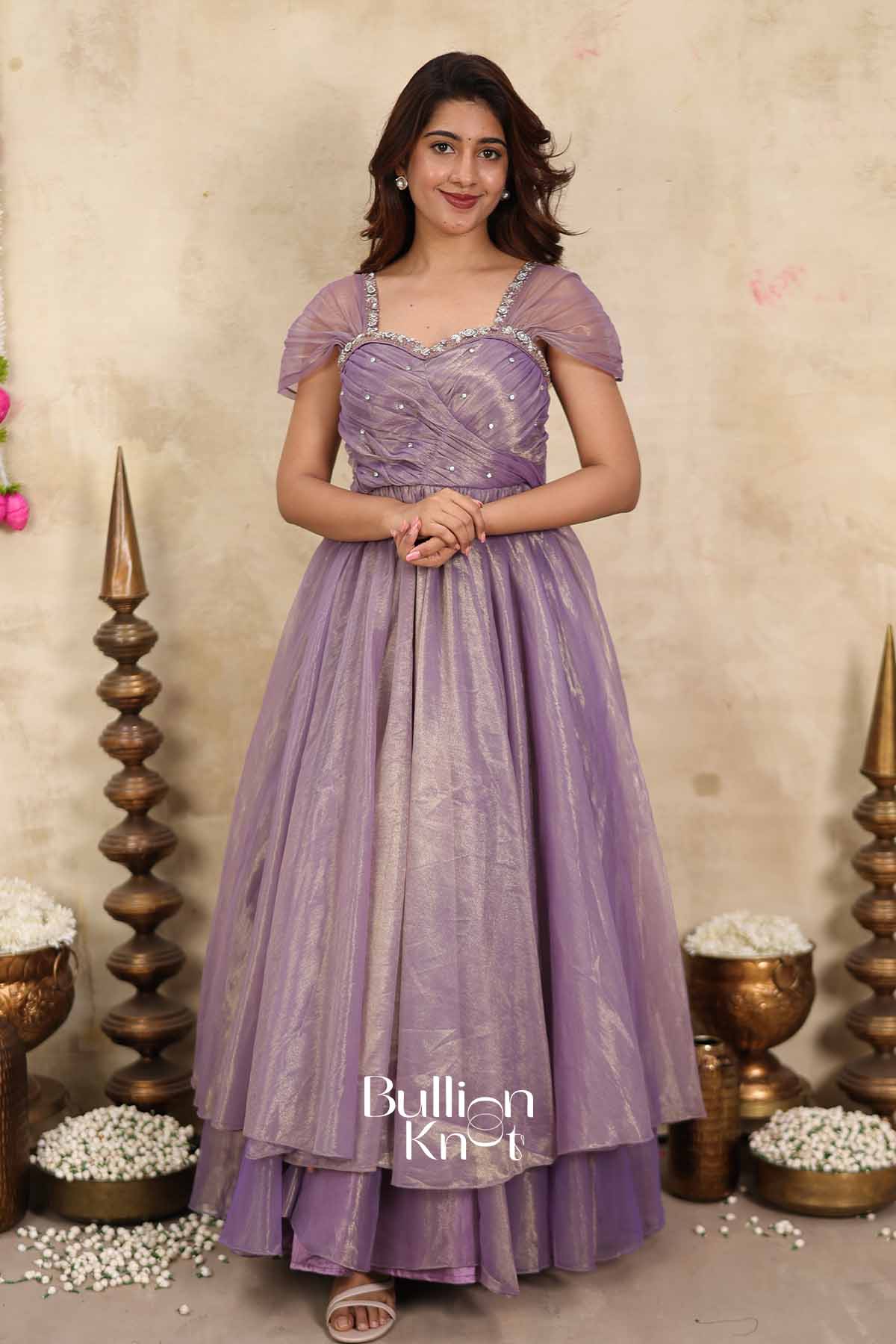 Moonlight | Lavender Layered Umbrella Maxi Dress for Women | Festive Ethnic Wear Maxi Dress
