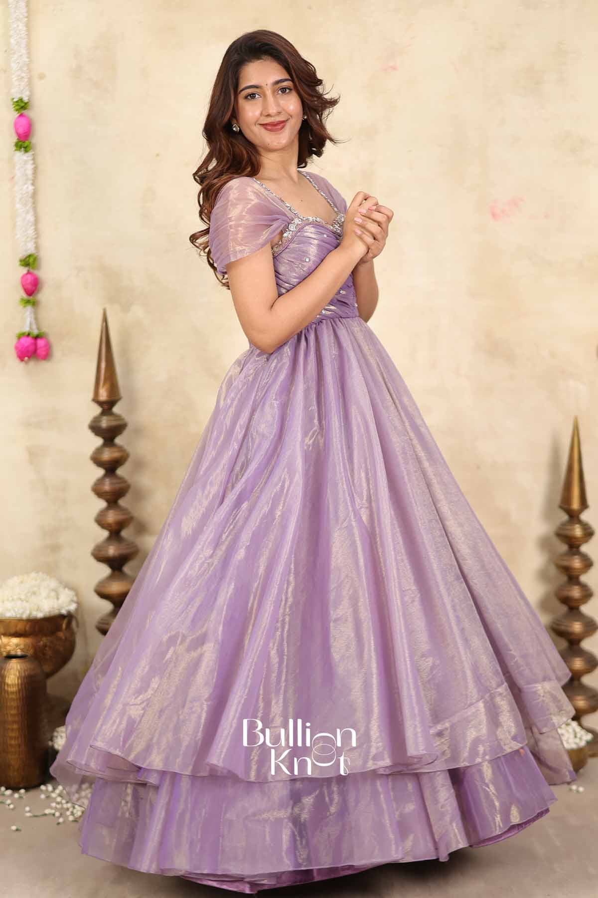 Moonlight | Lavender Layered Umbrella Maxi Dress for Women | Festive Ethnic Wear Maxi Dress