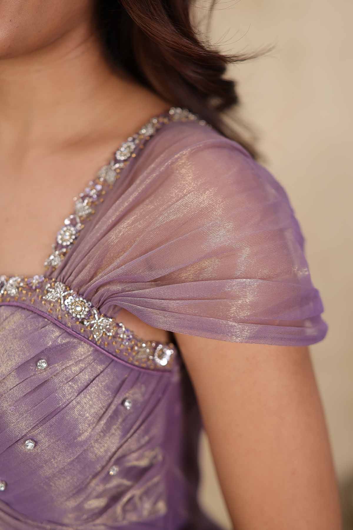 Moonlight | Lavender Layered Umbrella Maxi Dress for Women | Festive Ethnic Wear Maxi Dress